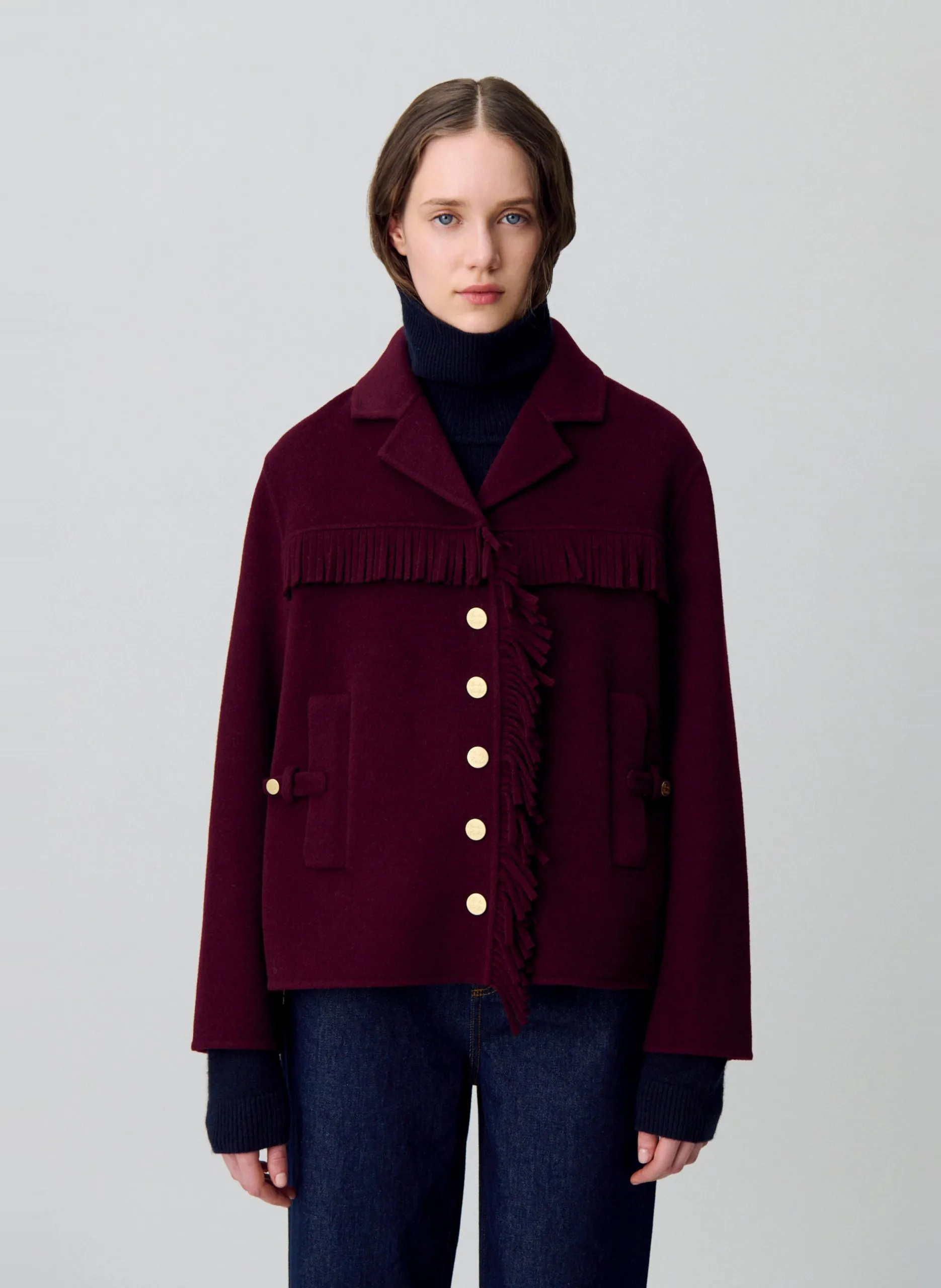 Veste col tailleur en laine mélangée Rouge GWENDOLINE