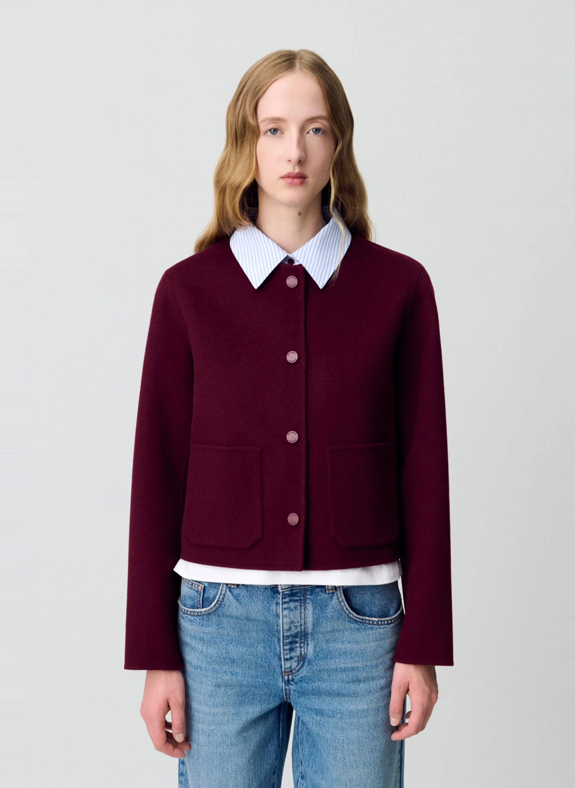 Veste col classique en laine Rouge