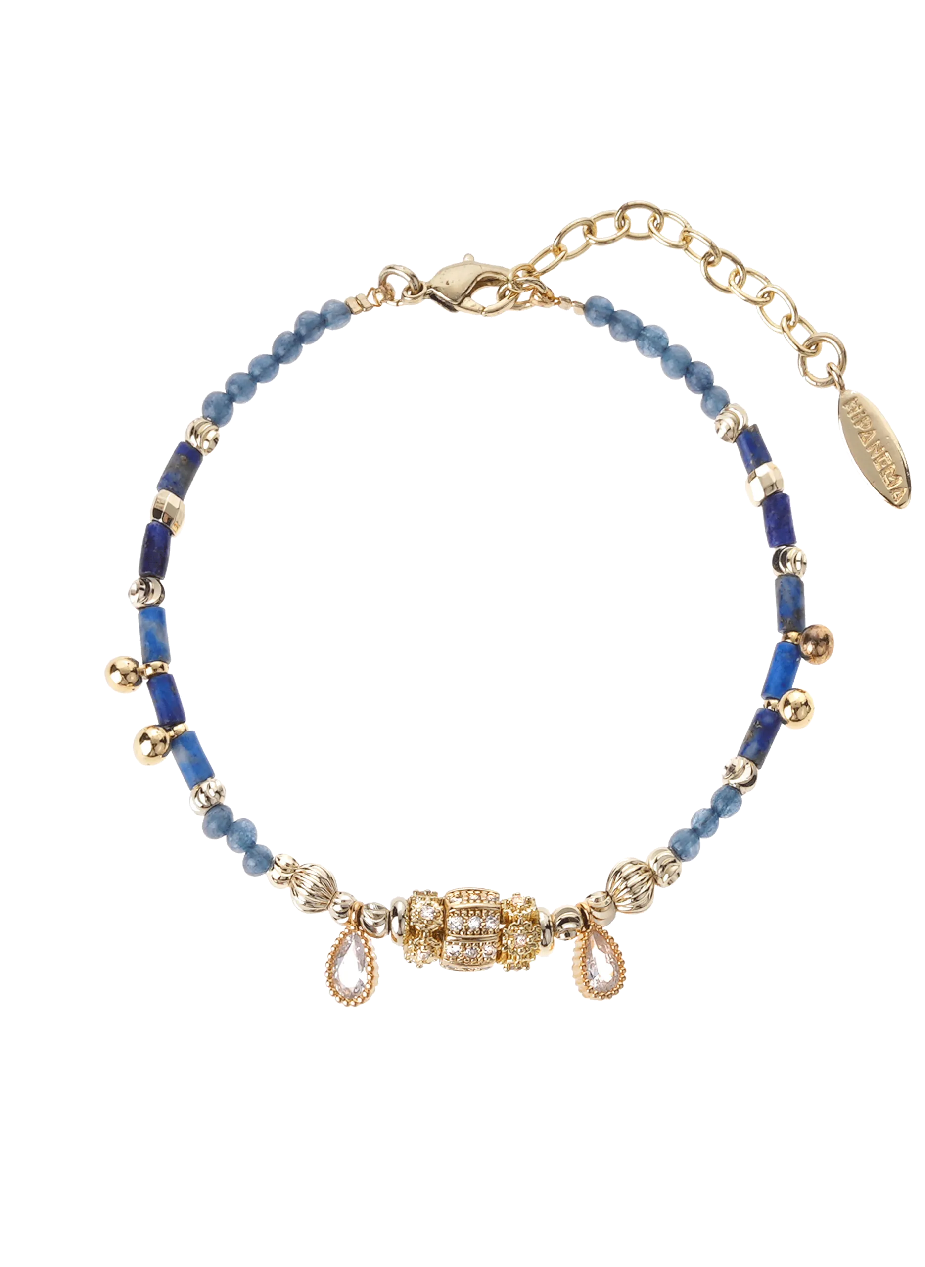 Baracelet perles avec pampilles réglable Bleu CESARIA