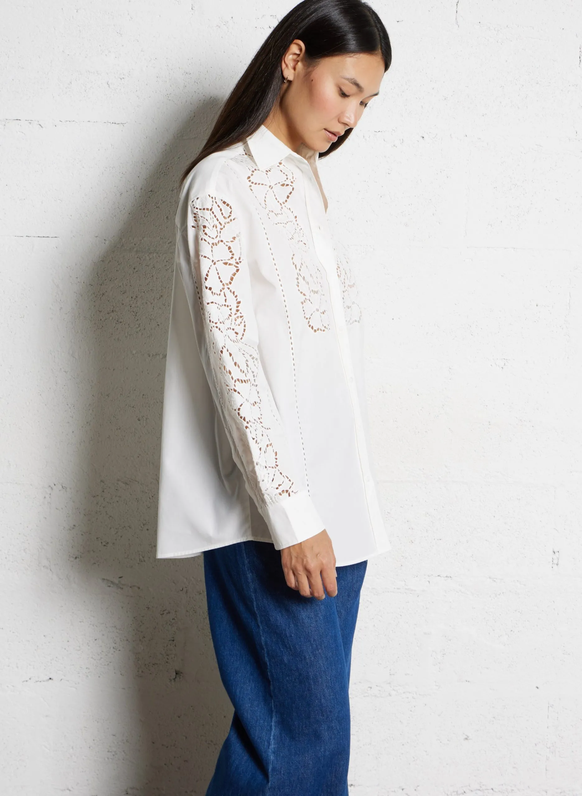 Chemise ample col classique en coton Blanc ELMI