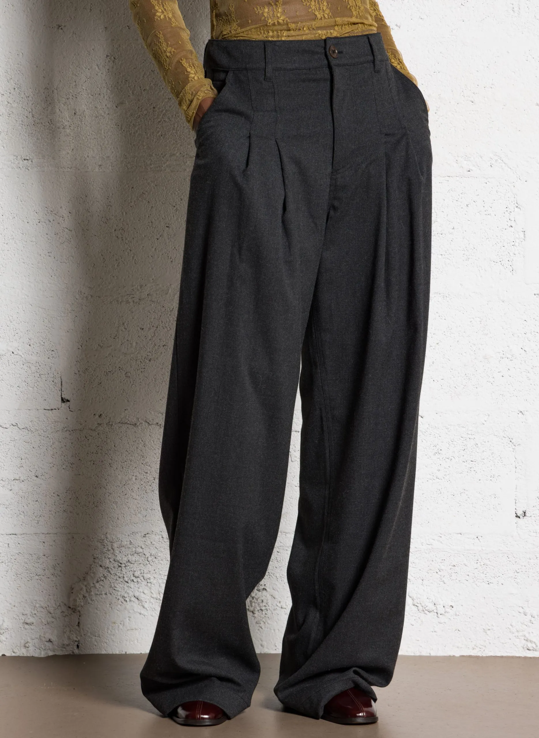 Pantalon large taille haute Gris SIXTINE