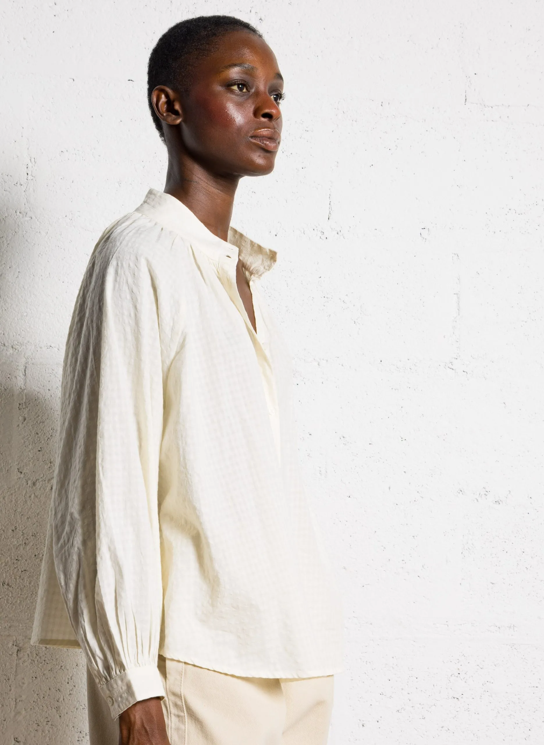 Blouse texturée col montant Blanc PAXOSCK