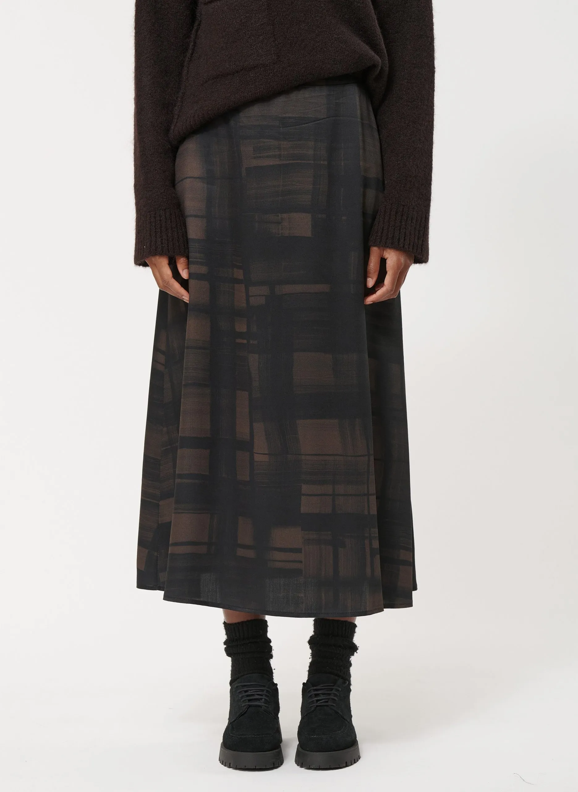 Jupe midi imprimée Marron