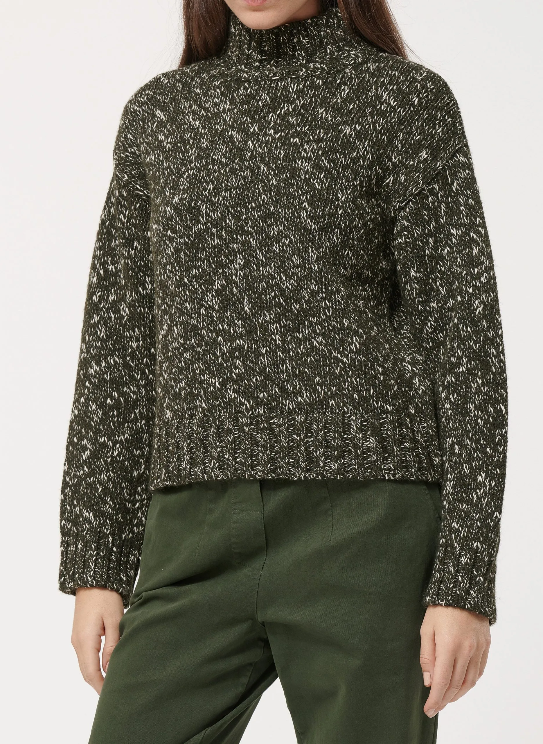 Pull col montant en maille chinée Vert