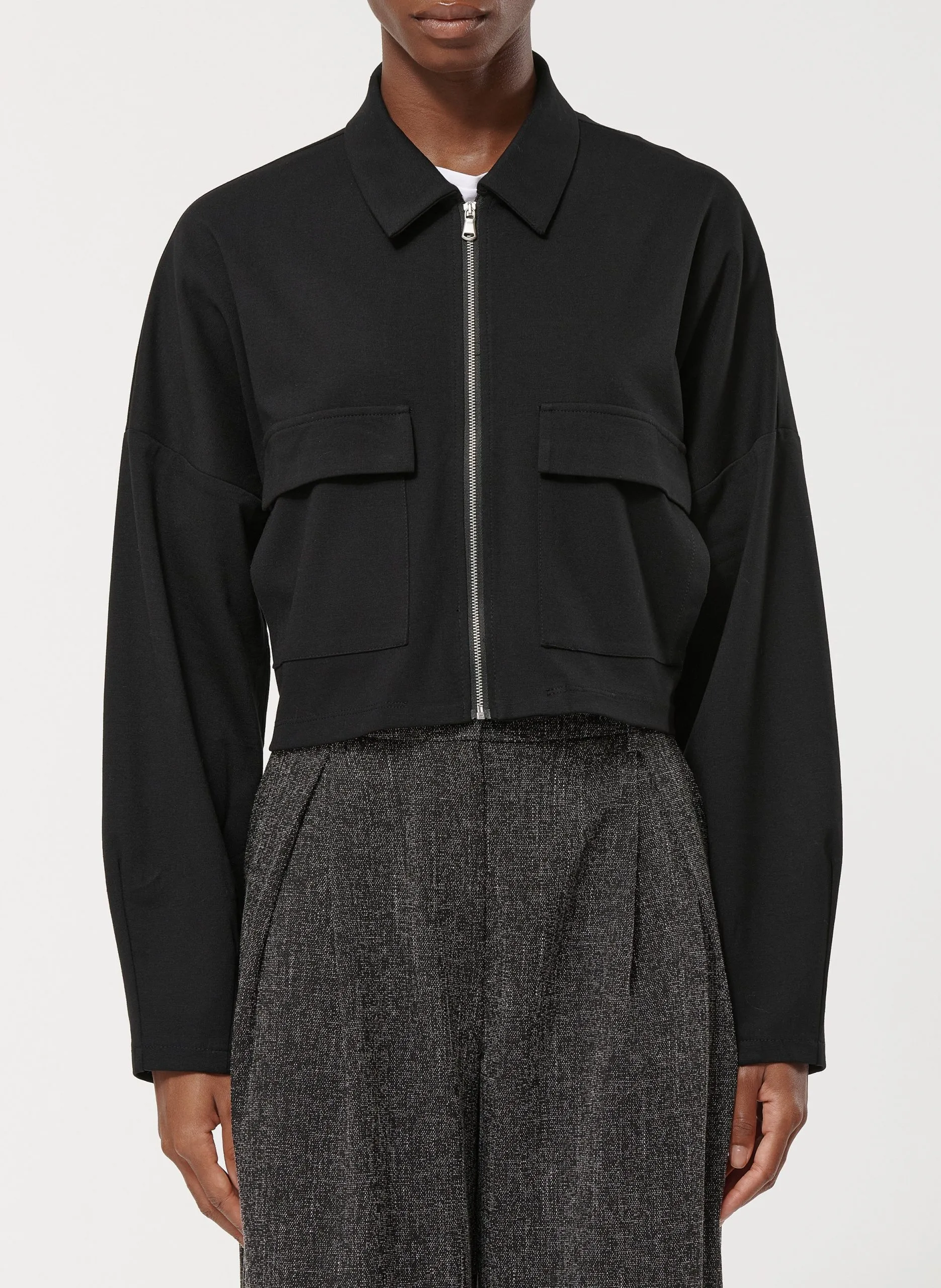 Veste courte droite zippée unie Noir