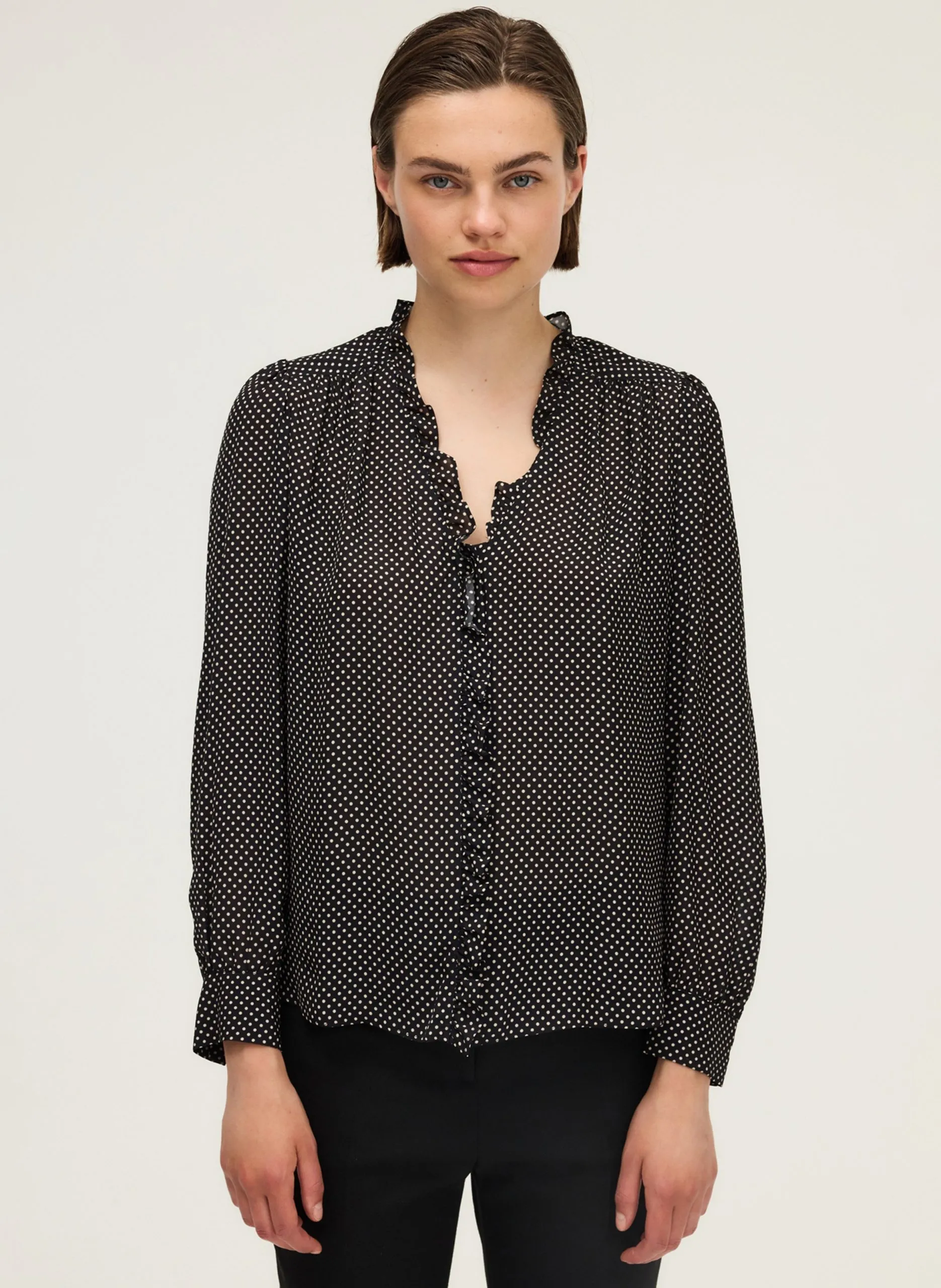 Blouse col v à pois Noir AZARIA