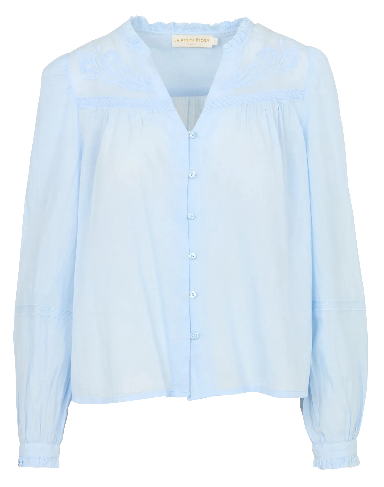 Chemise col V en coton Bleu BOWIE