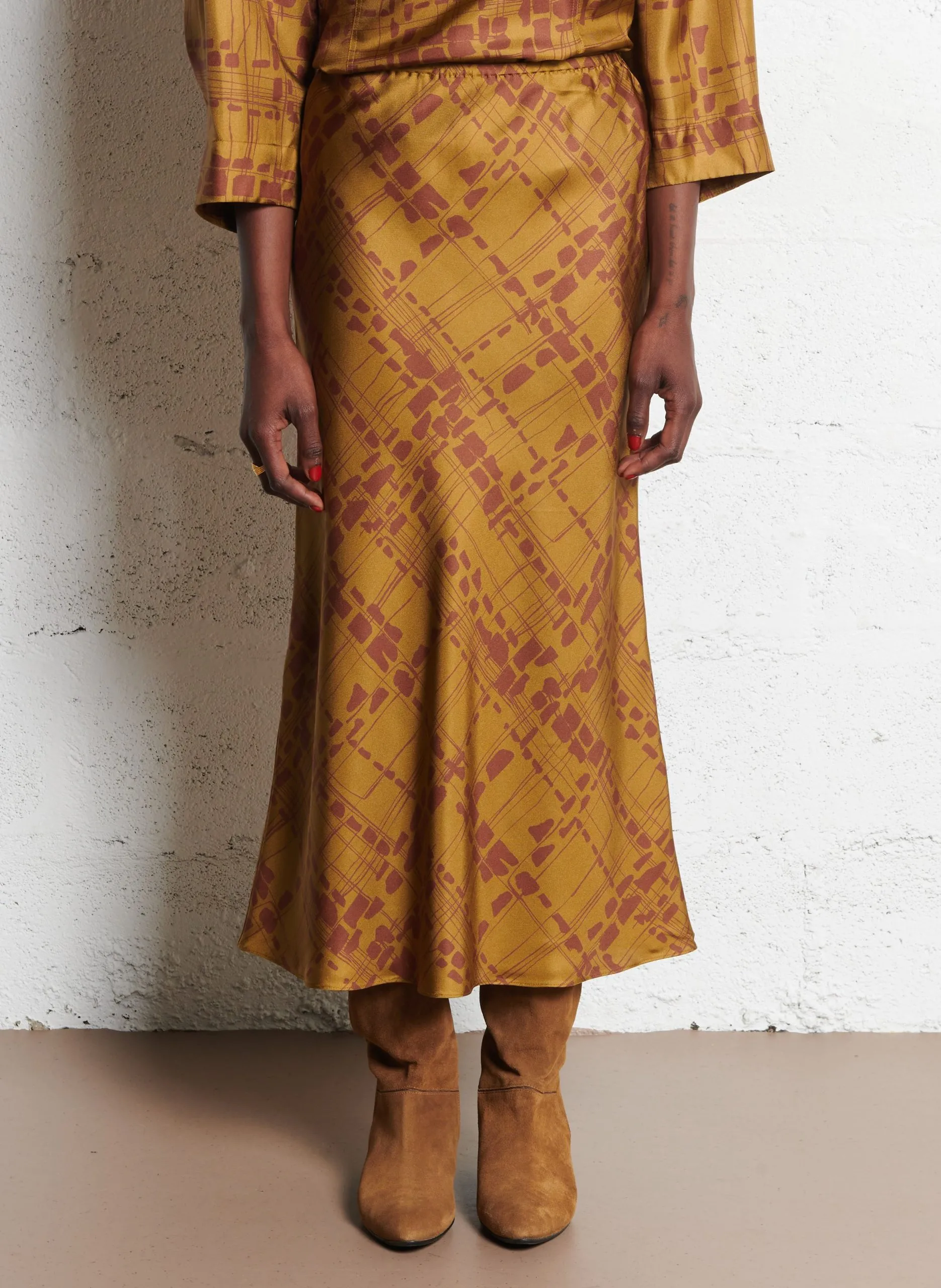 Jupe midi évasée en soie Multicolore FEVER