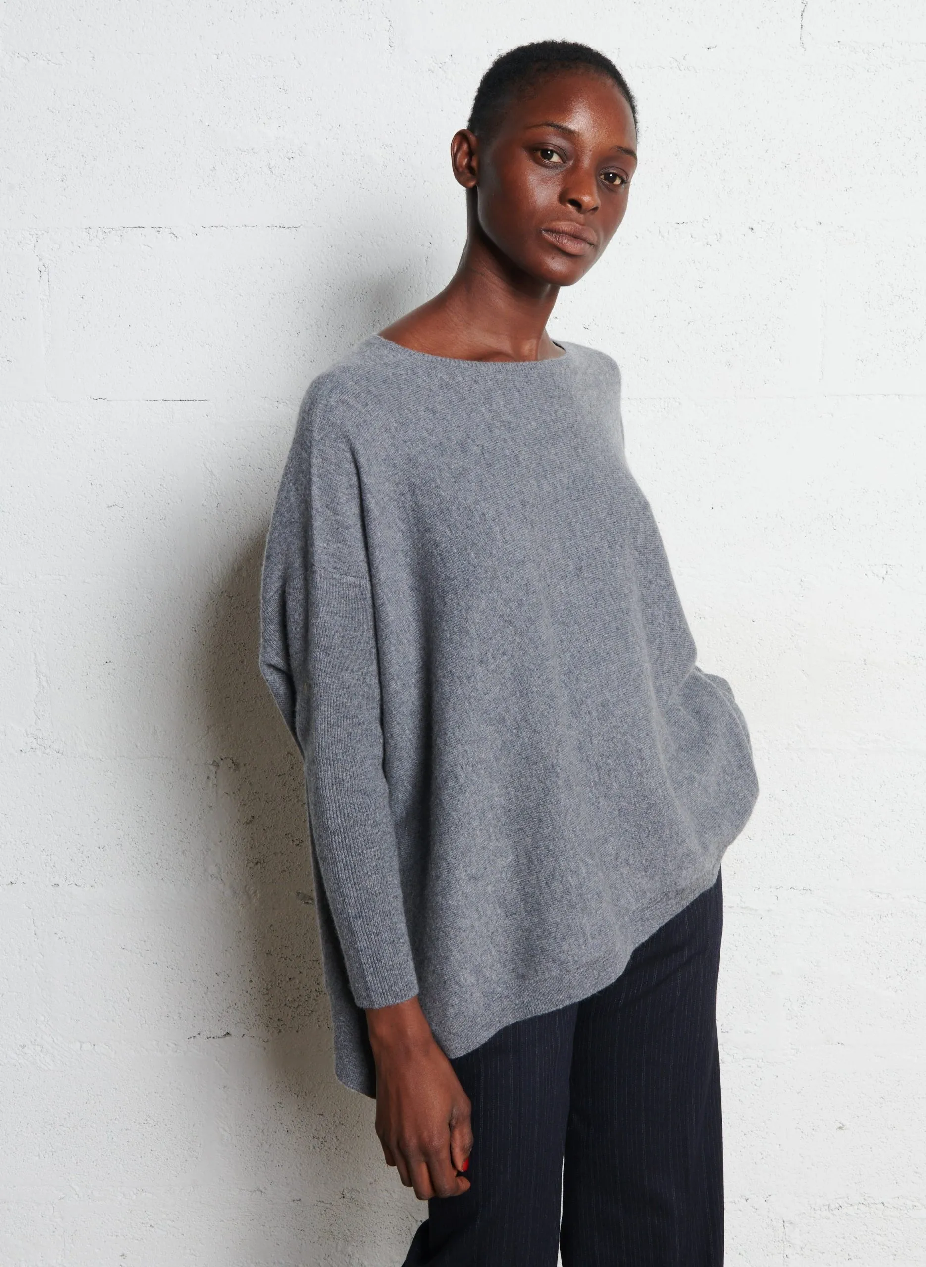 Pull ample col bateau en cachemire Argent JESSY