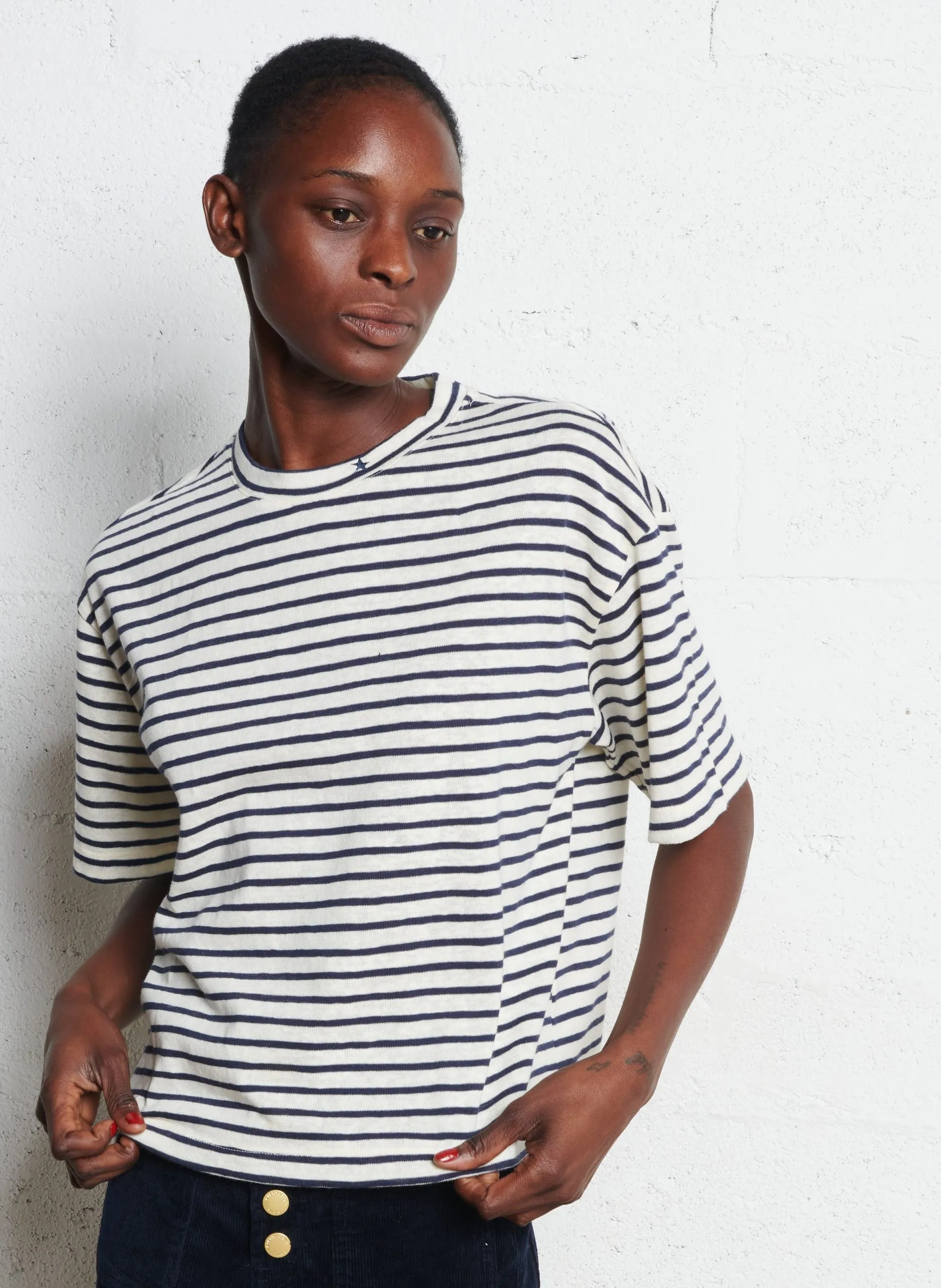 Tee-shirt col rond à rayures Beige TAIS