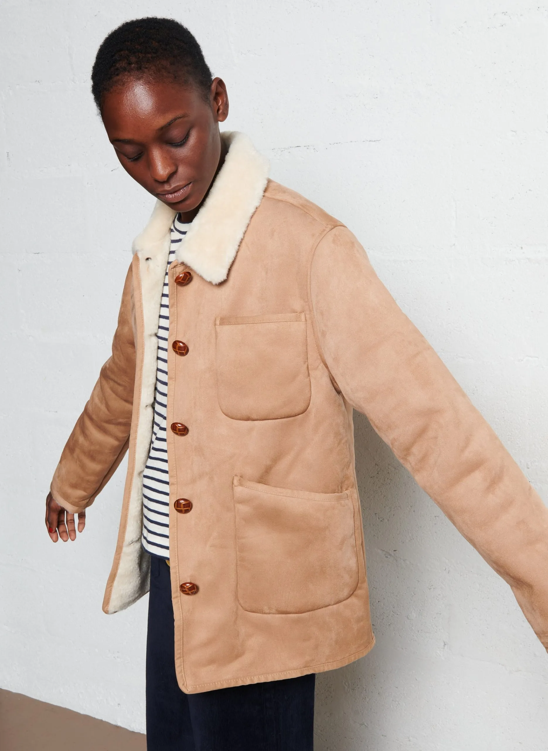 Manteau col classique en laine mélangée Marron NITA