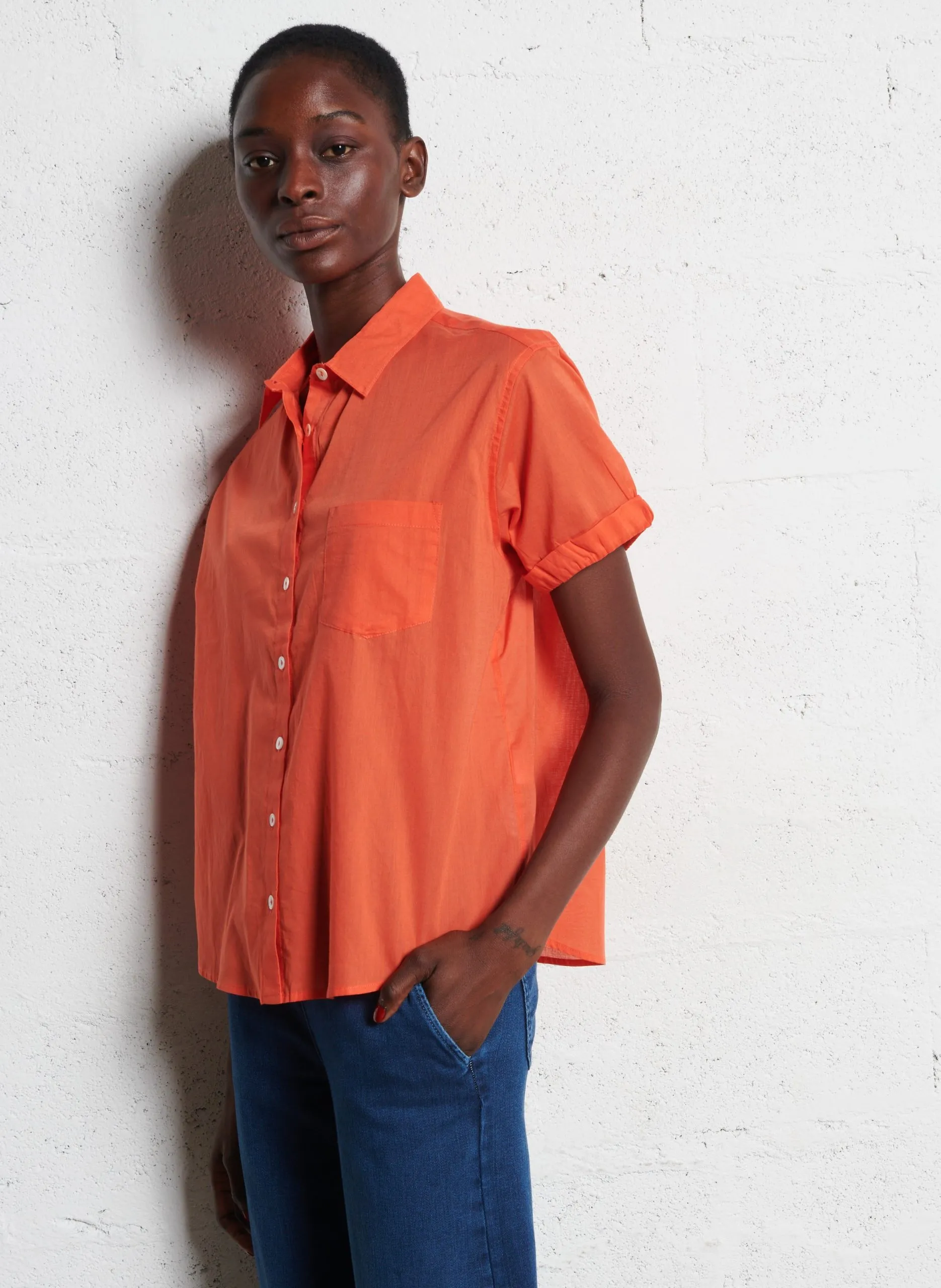Chemise col classique en coton Orange SOLINE