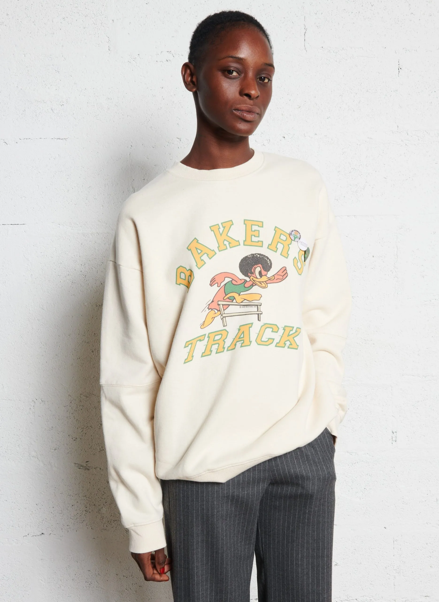 Sweat ample col rond sérigraphié en coton mélangé Beige SWRBAKE