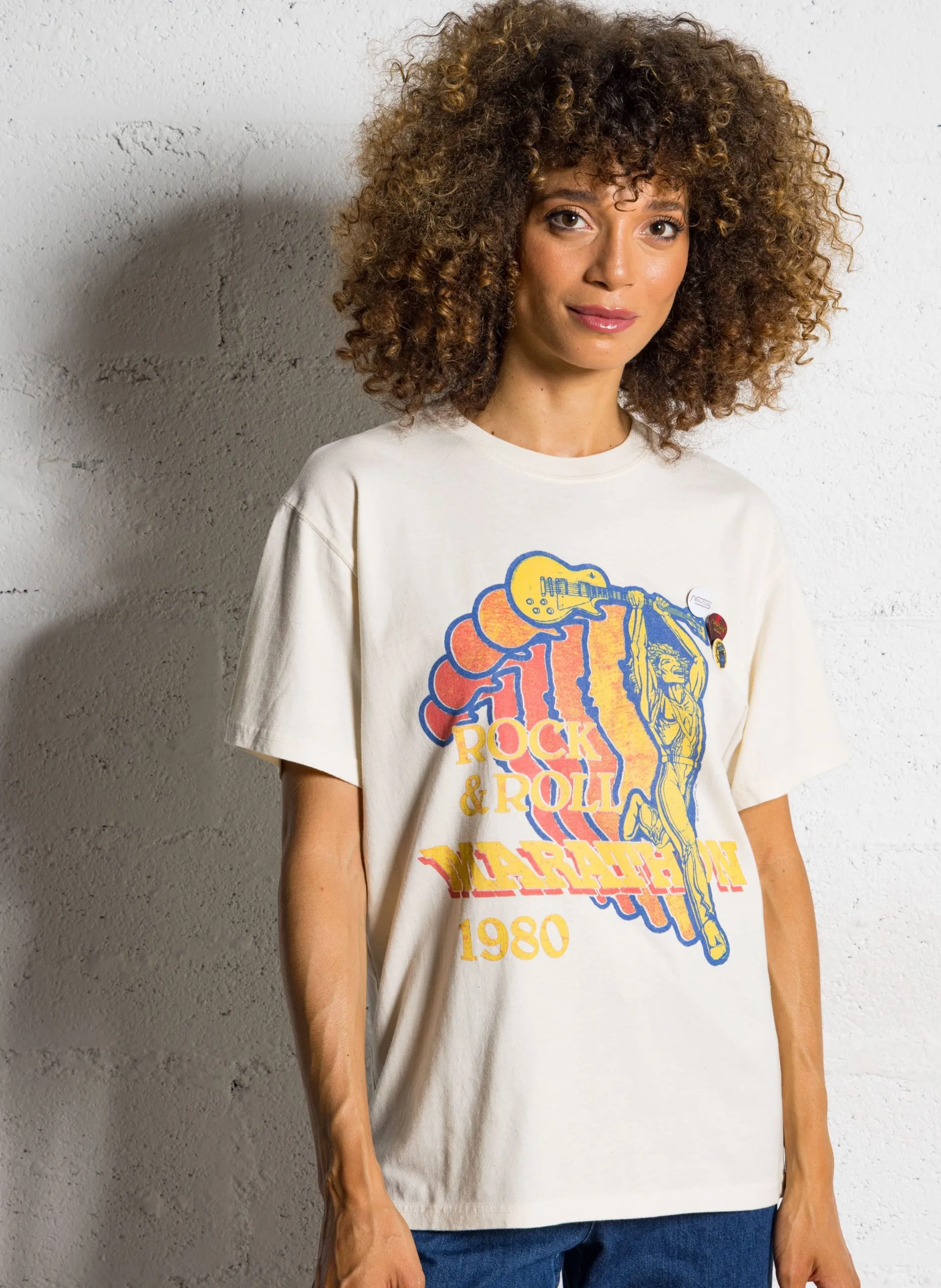 Tee-shirt droit col rond sérigraphié en coton Beige TSTTED