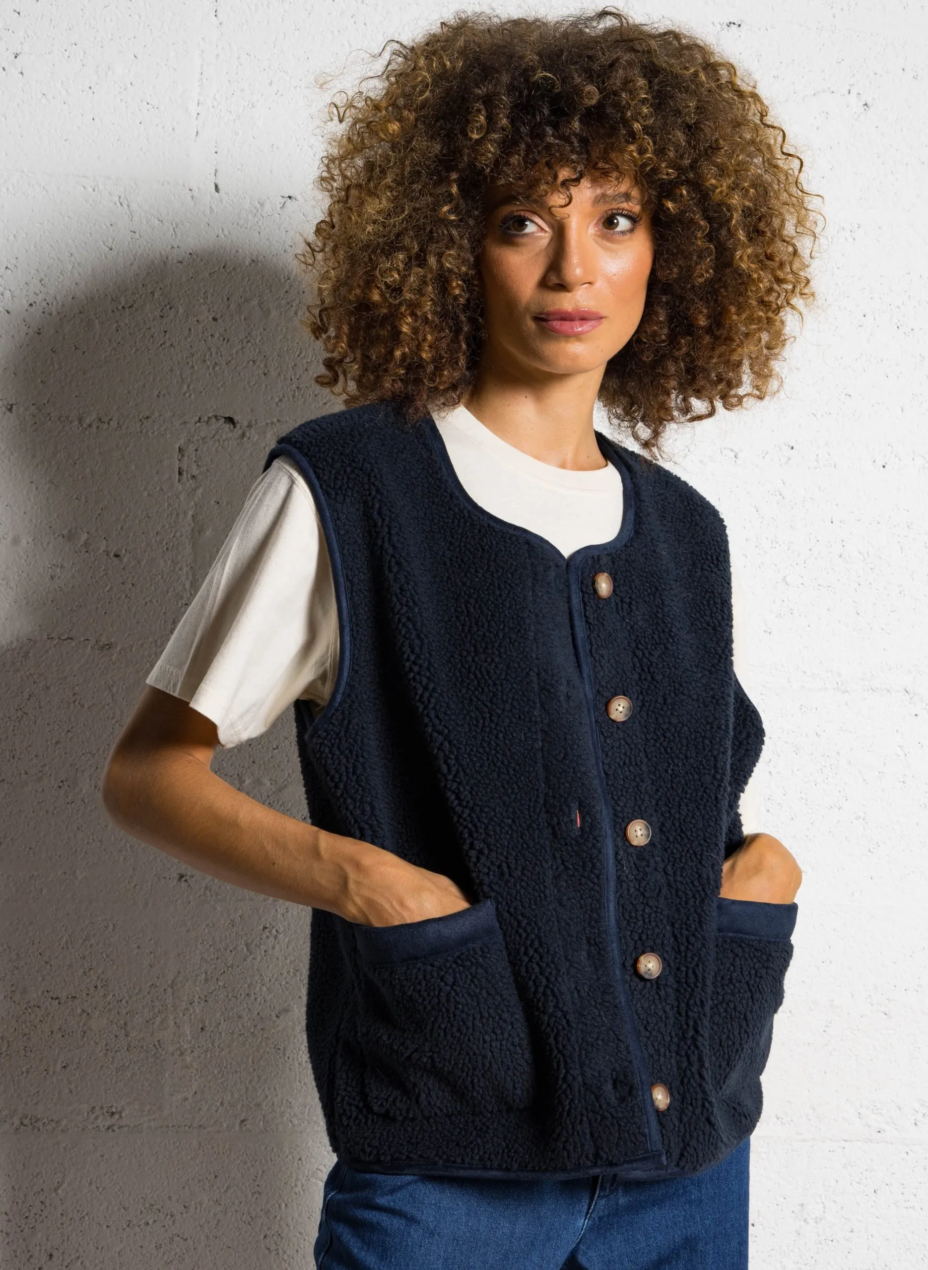 Veste col rond réversible en sherpa Bleu BARNEY