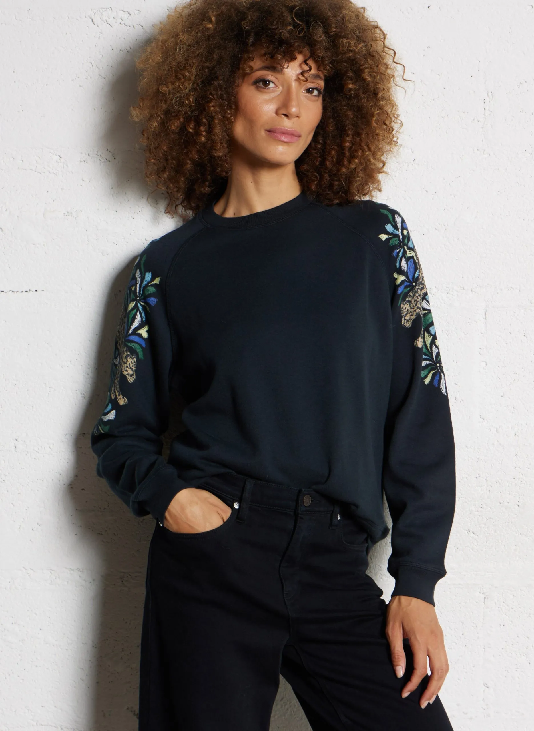 Sweat droit col rond sérigraphié en coton mélangé Multicolore TAOPARD