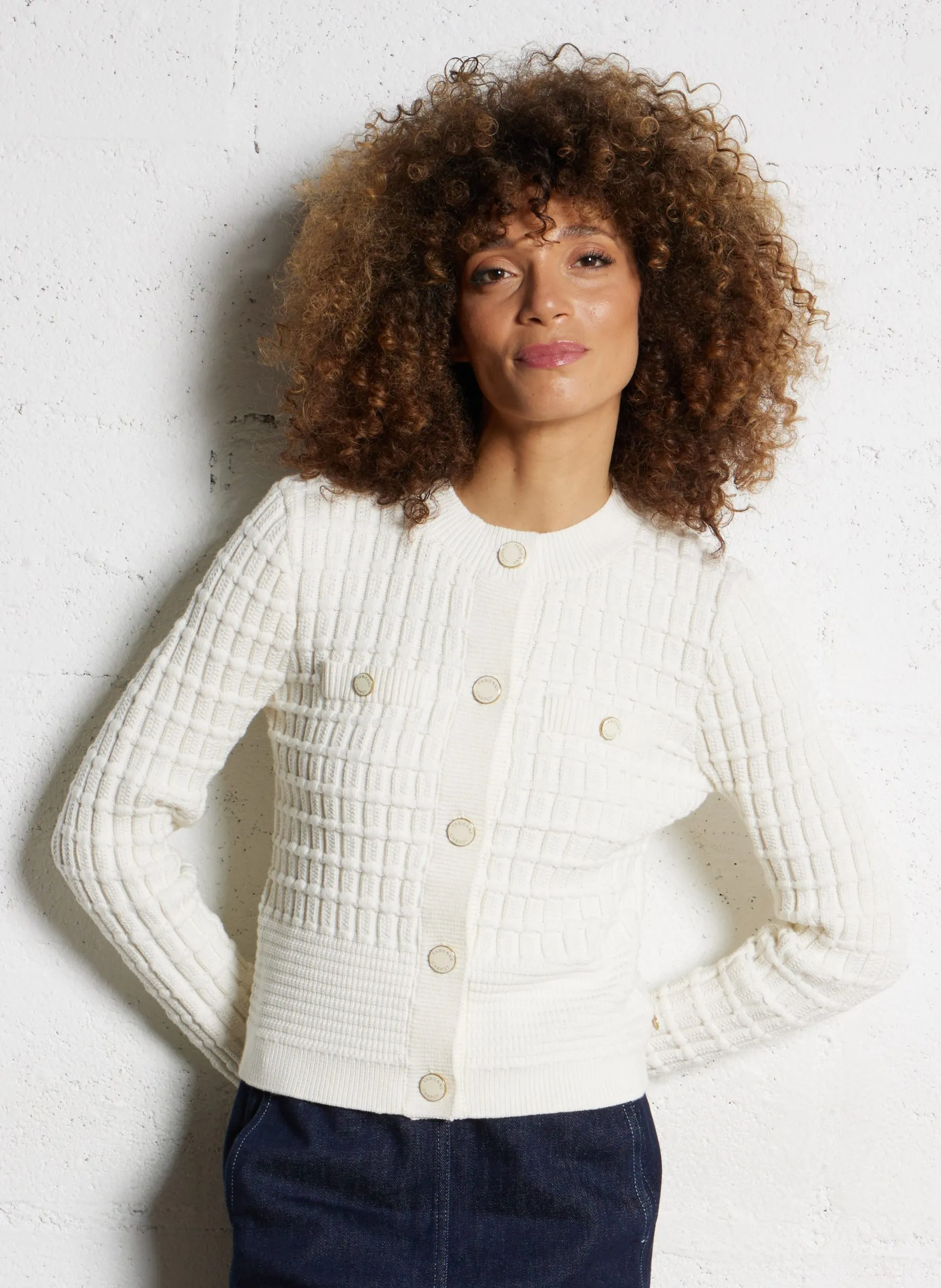 Cardigan côtelé à boutons Blanc CHIN