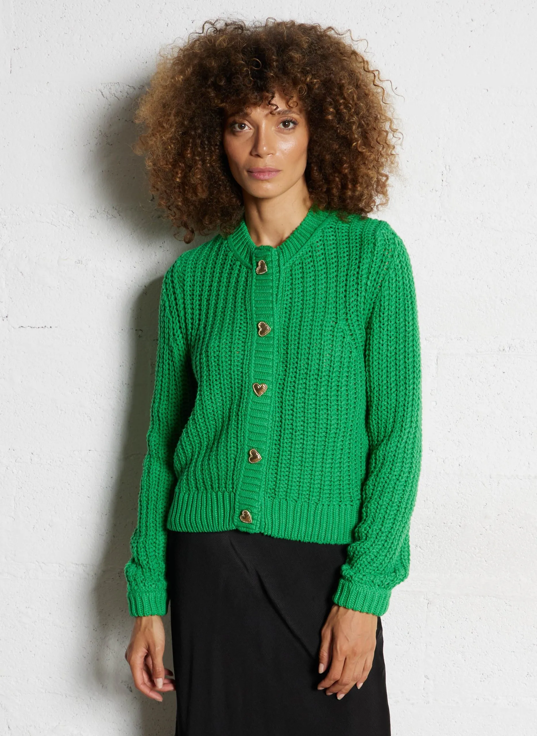 Gilet col rond en coton bio mélangé Vert SUN