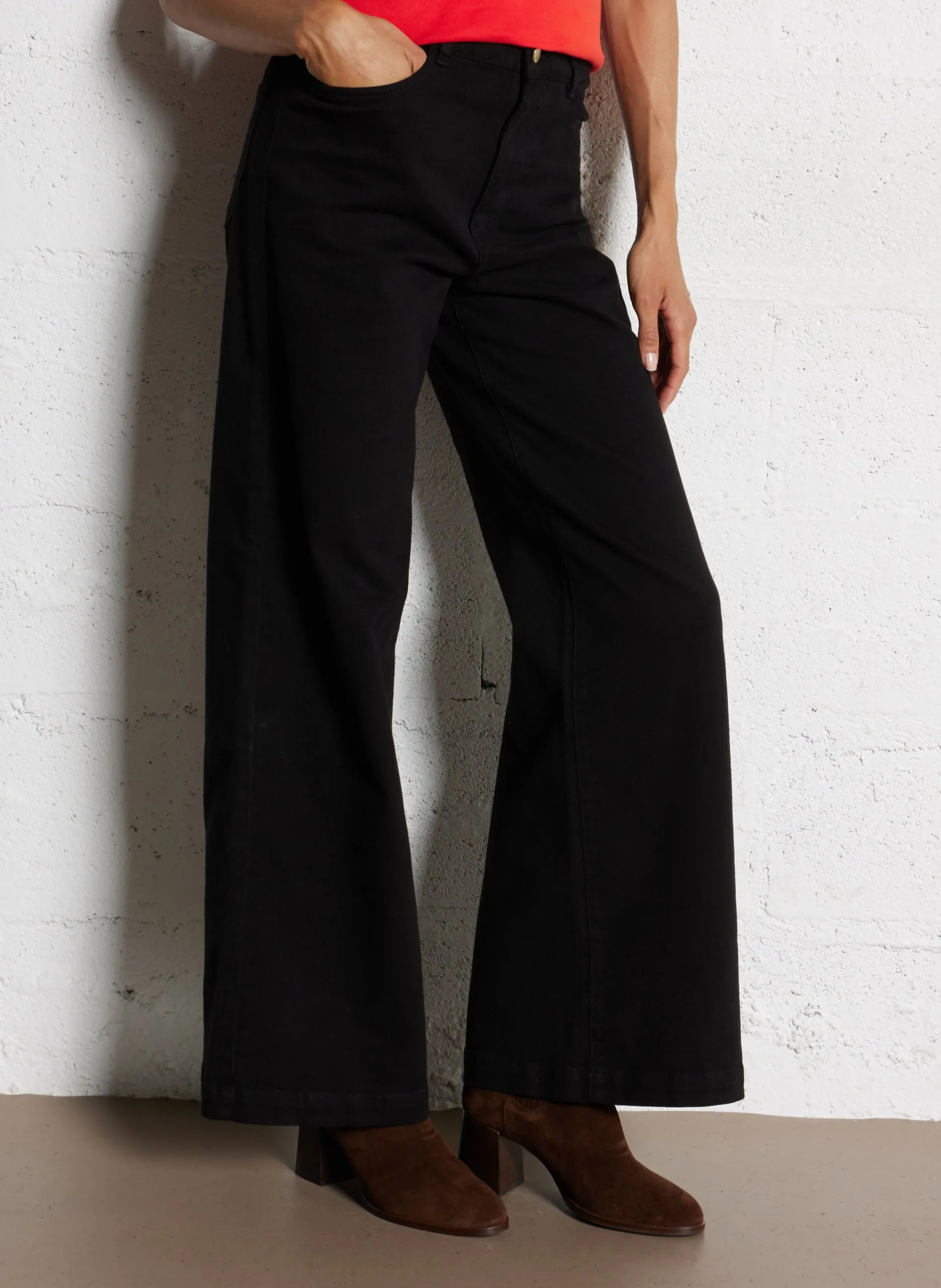 Jean large en coton mélangé Noir