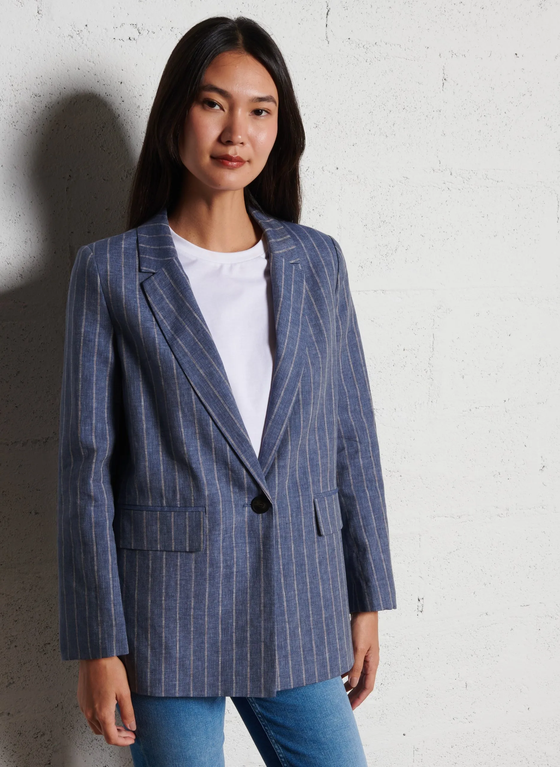 Veste de tailleur droite en lin Bleu NELIA