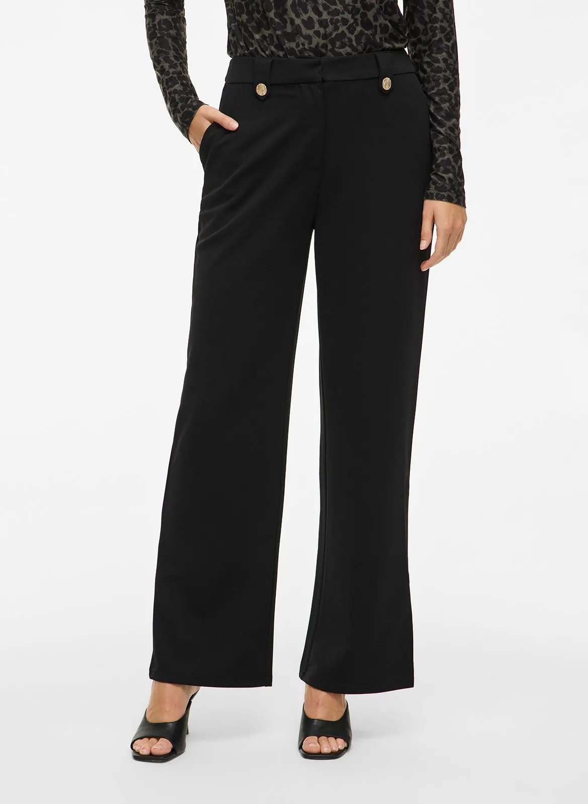 Pantalon flare taille haute unie Noir CLUA