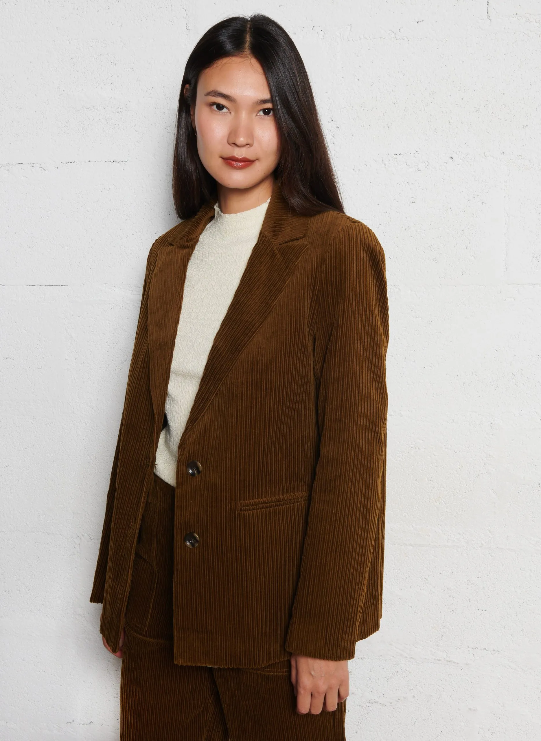 Veste de blazer droite en coton Kaki