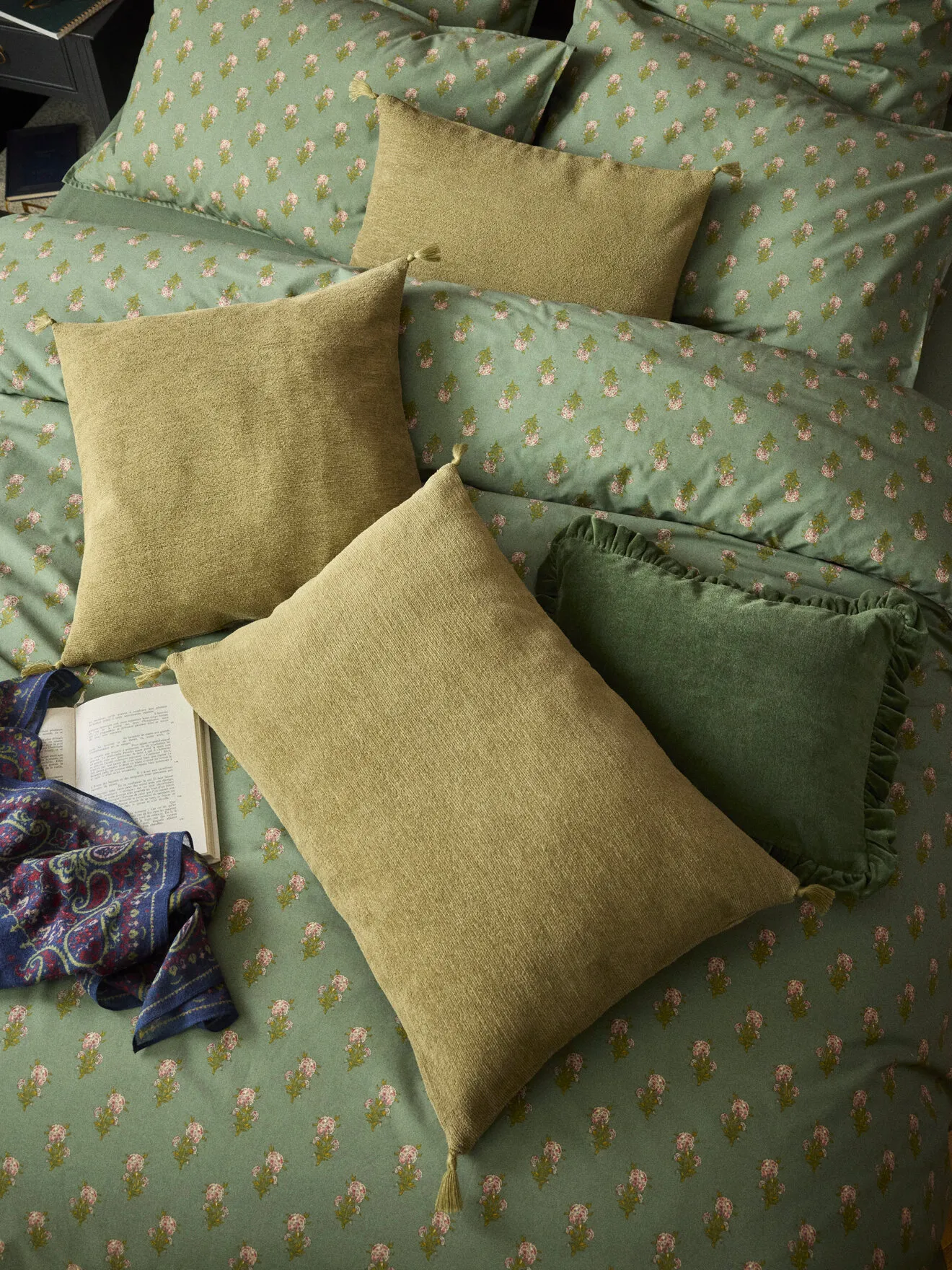 Housse de coussin en coton chenille Vert