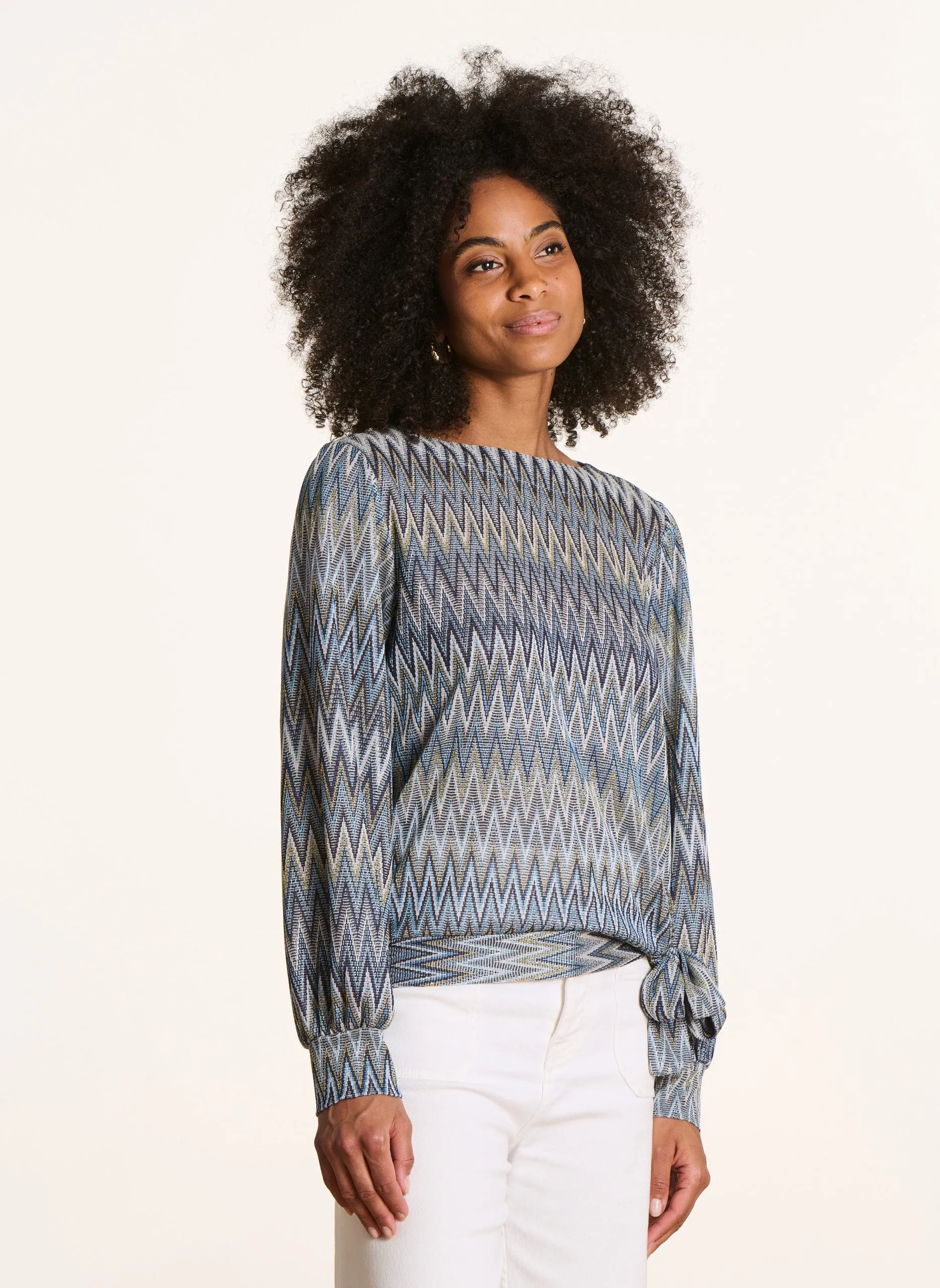 Blouse col rond imprimé Bleu