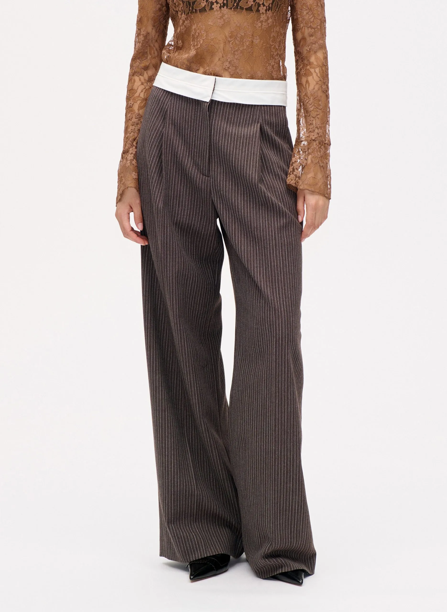 Pantalon large taille haute en fibres recyclées mélangées Marron NEYAT