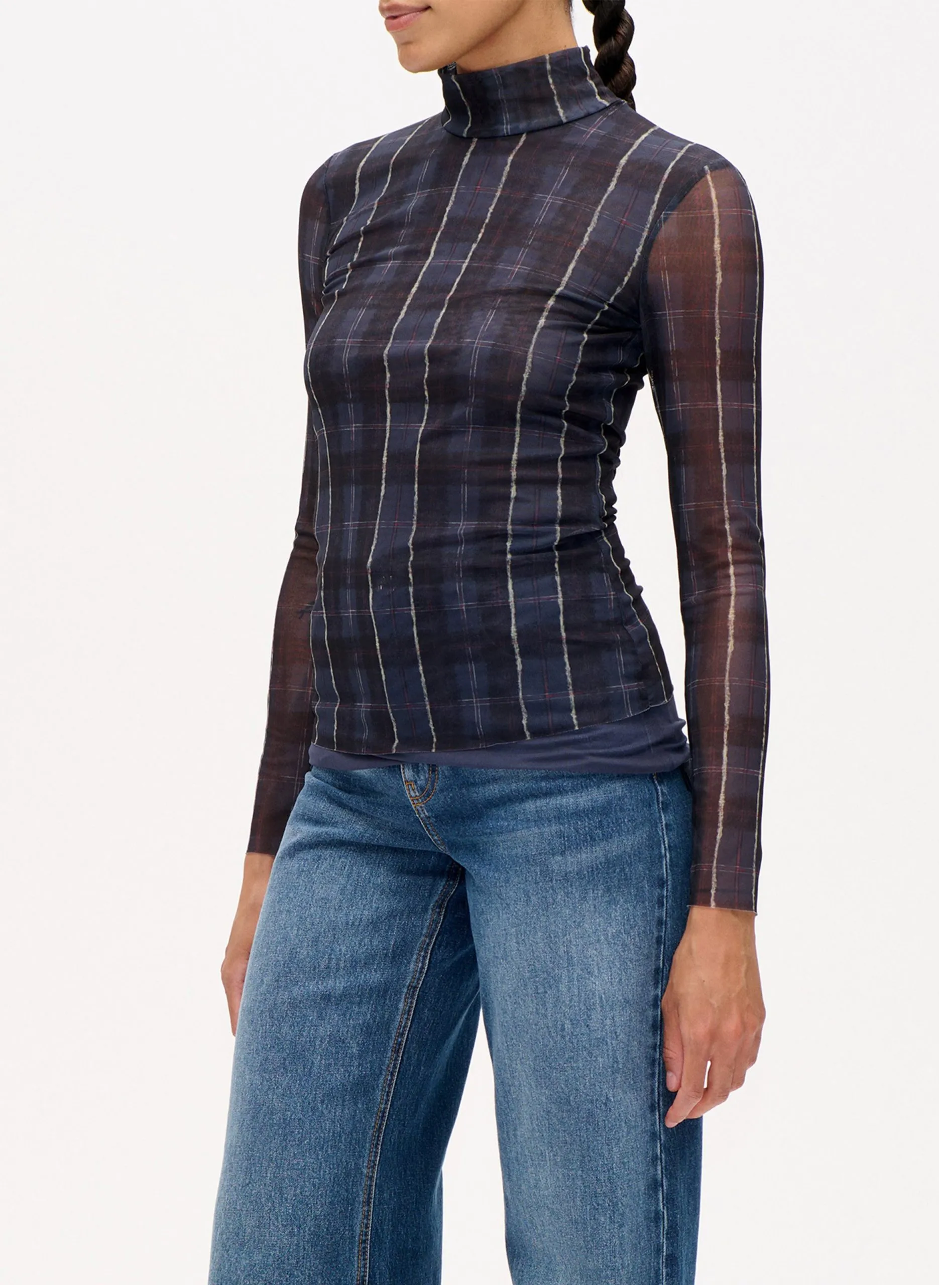 Top droit imprimé en fibres recyclées mélangées Bleu JODI