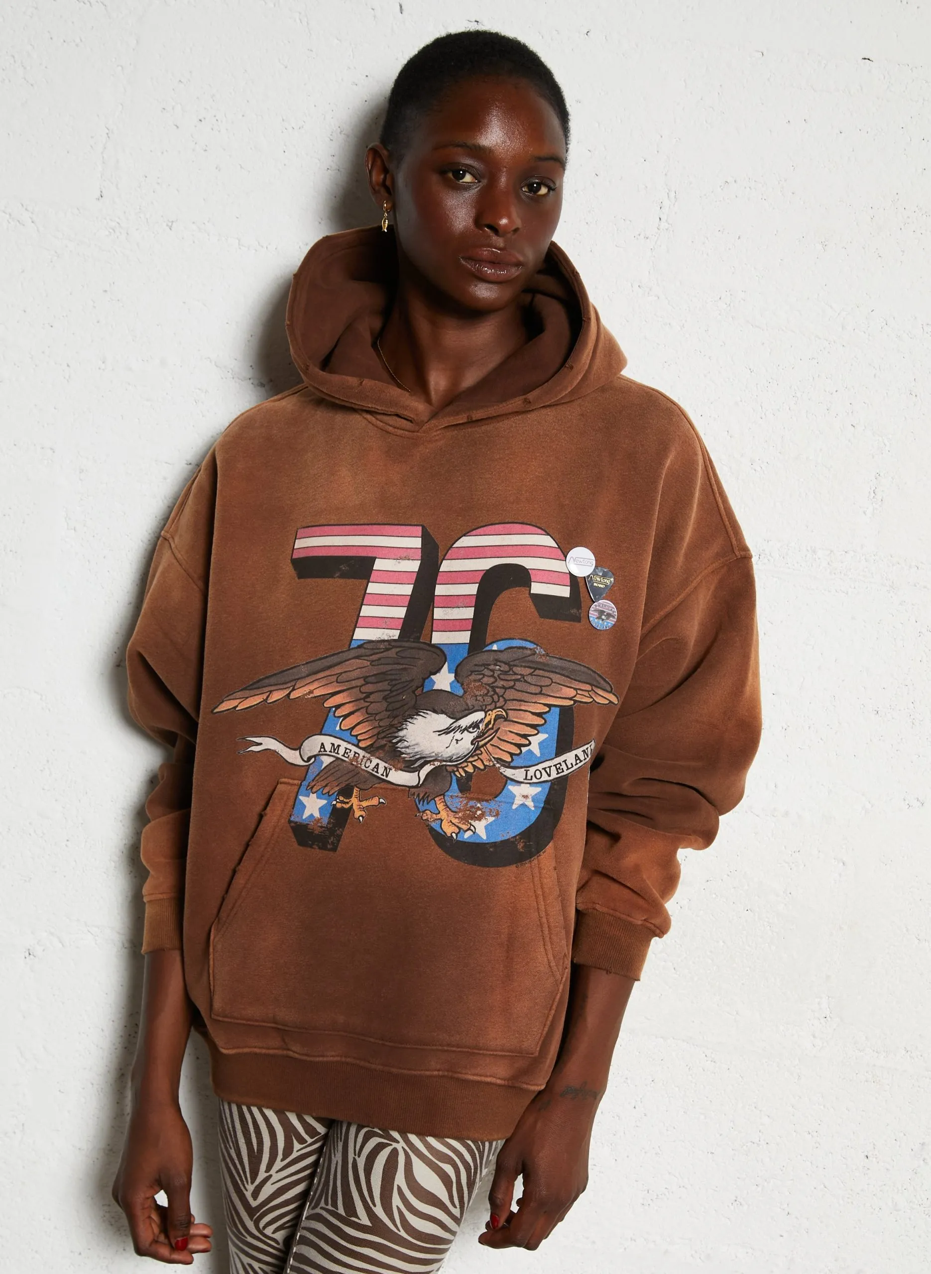 Sweat col rond en coton mélangé Marron HOSLOVE