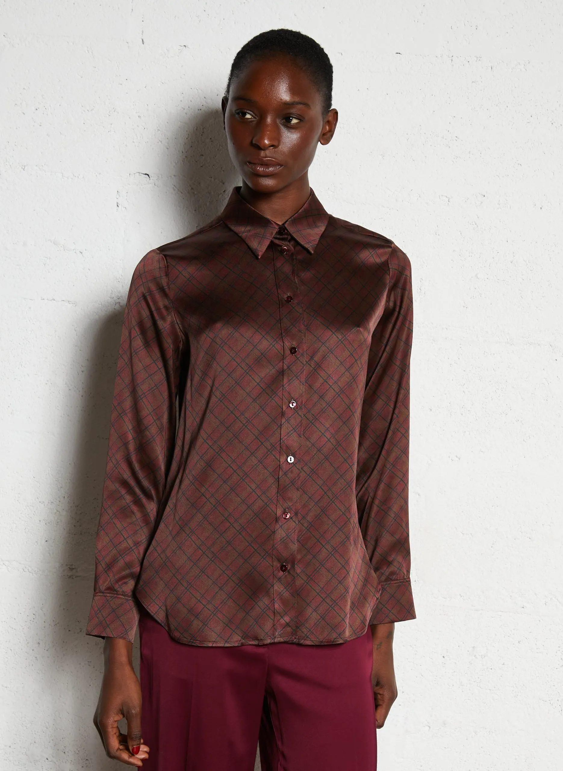 Chemise droite col classique en soie mélangée Marron CORA