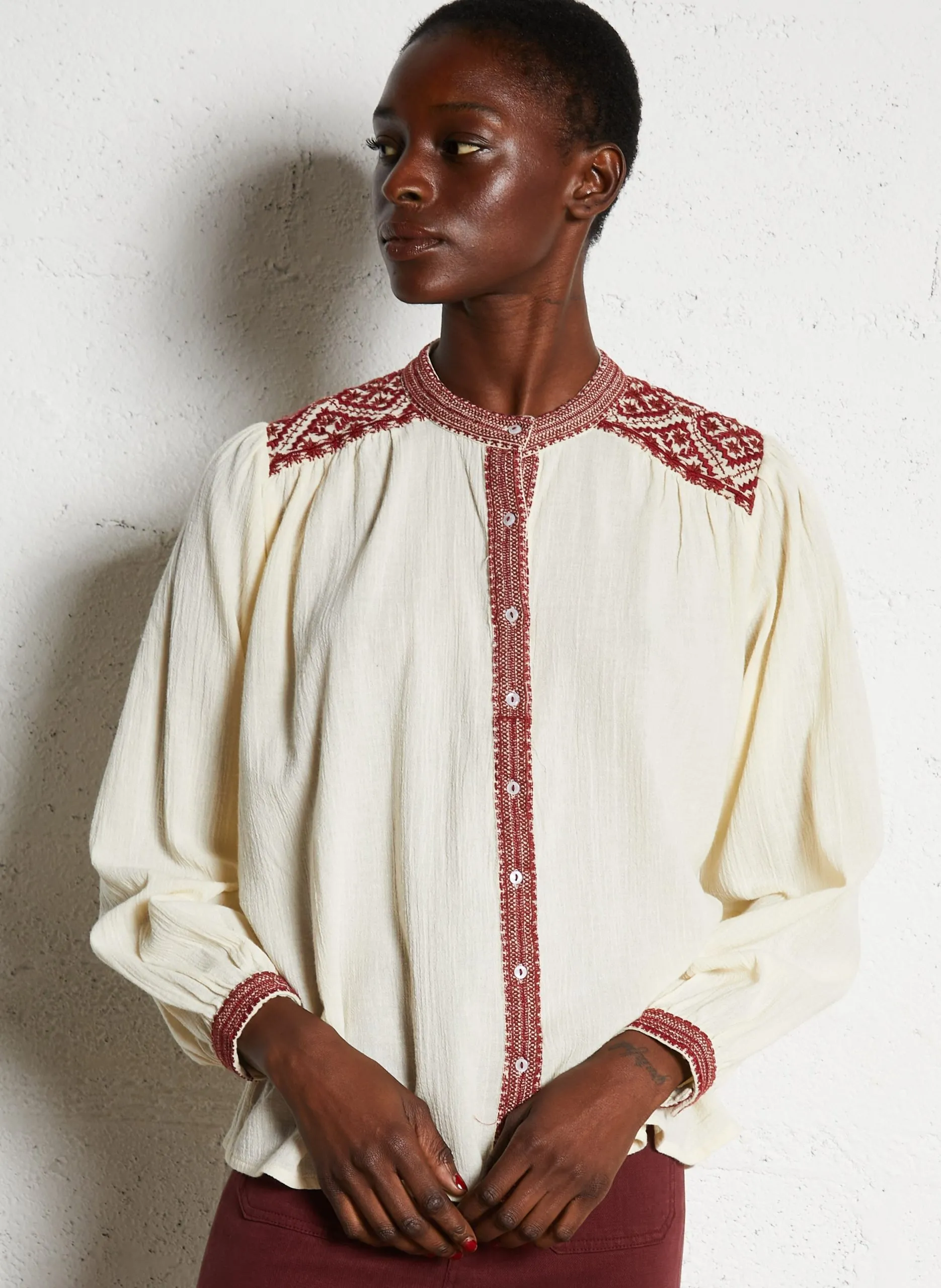 Chemise col rond en coton Rouge CHARLOTTE