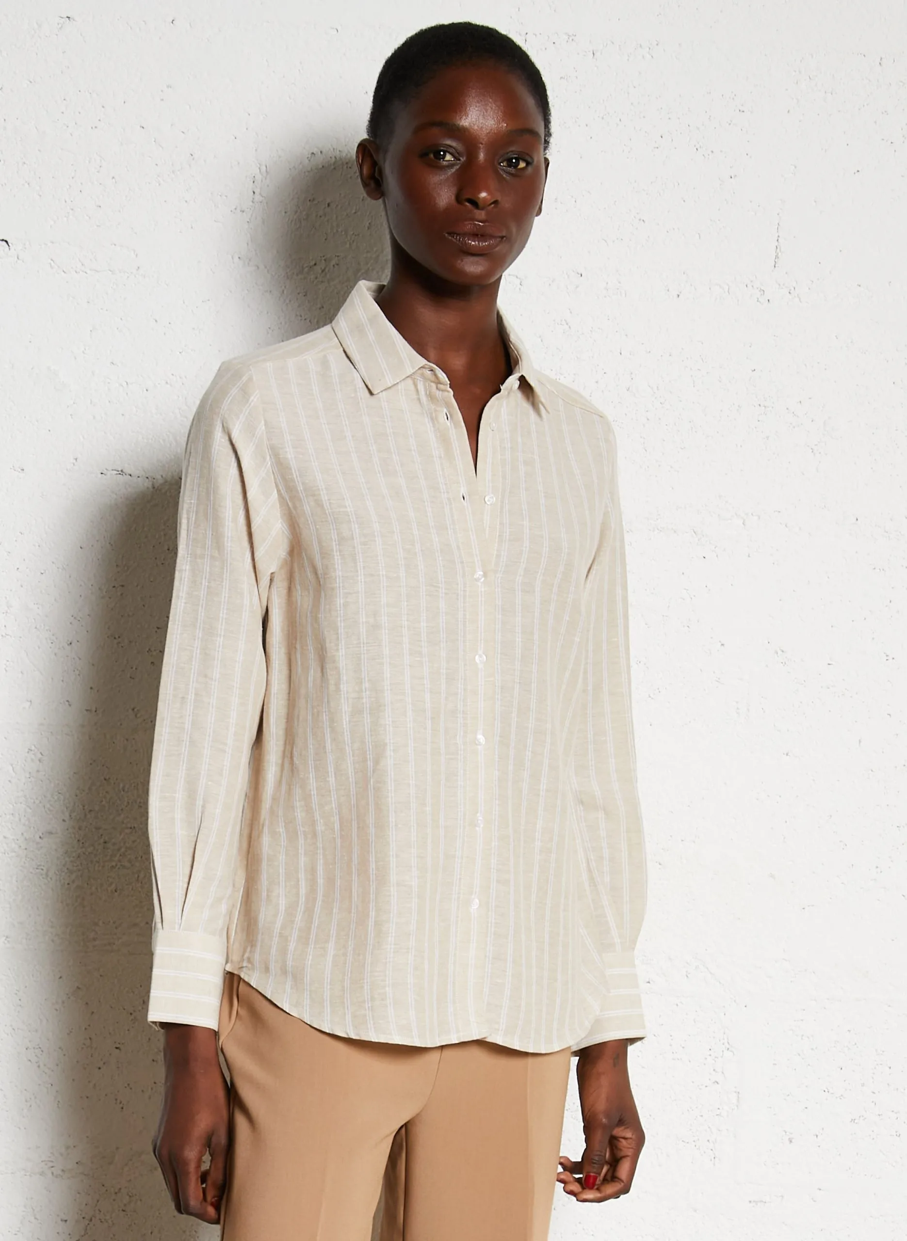 Chemise droite col classique à rayures Blanc CARIMA