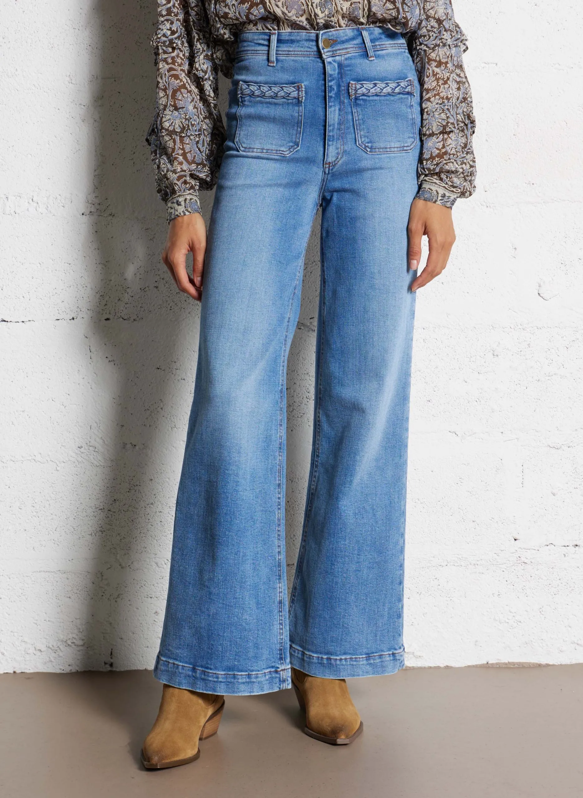 Jean large évasé à poches tressées Bleu WILLIE GIULETTA