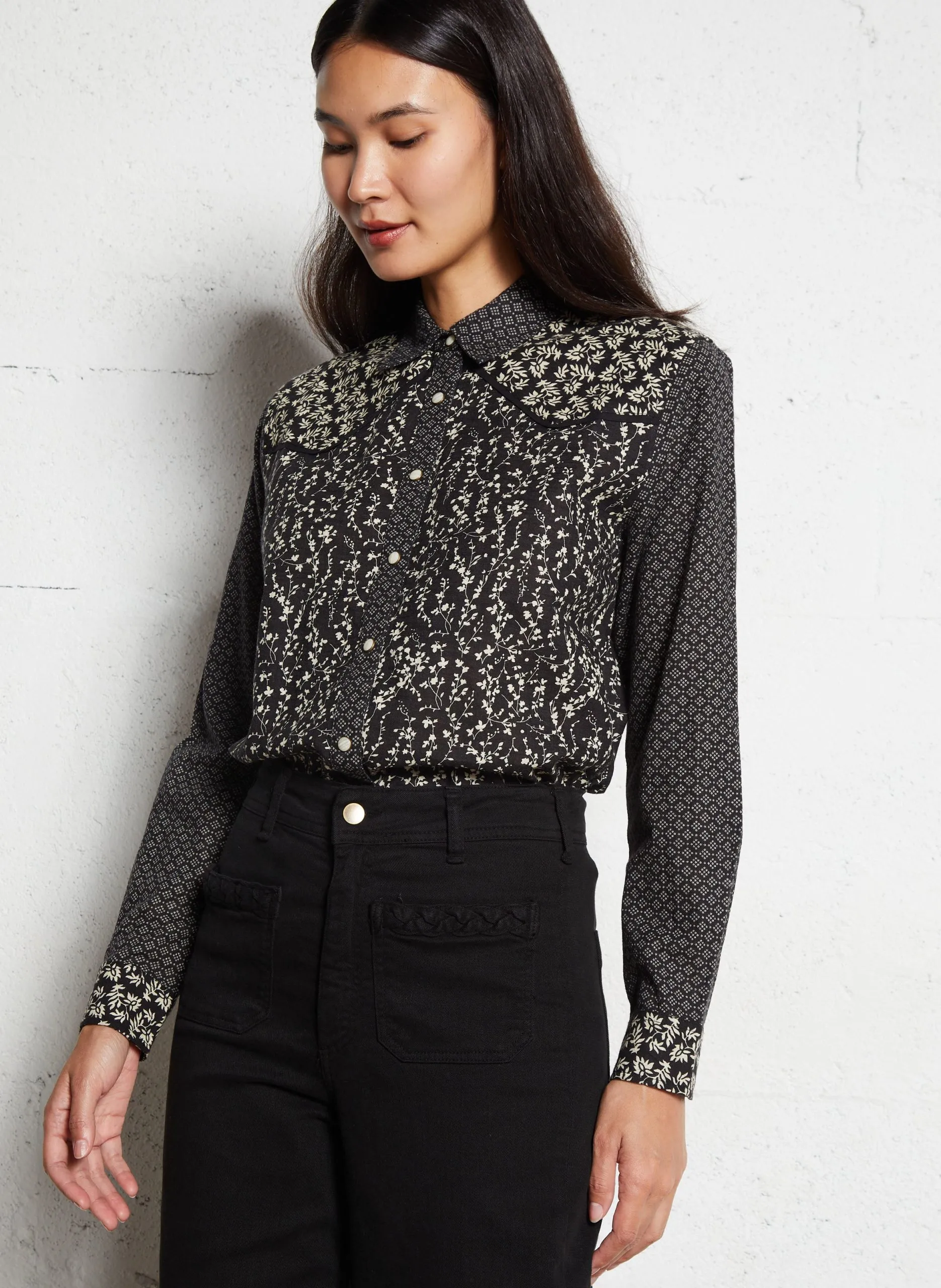 Chemise droite imprimée en coton Noir PAYES GERTRUDIS