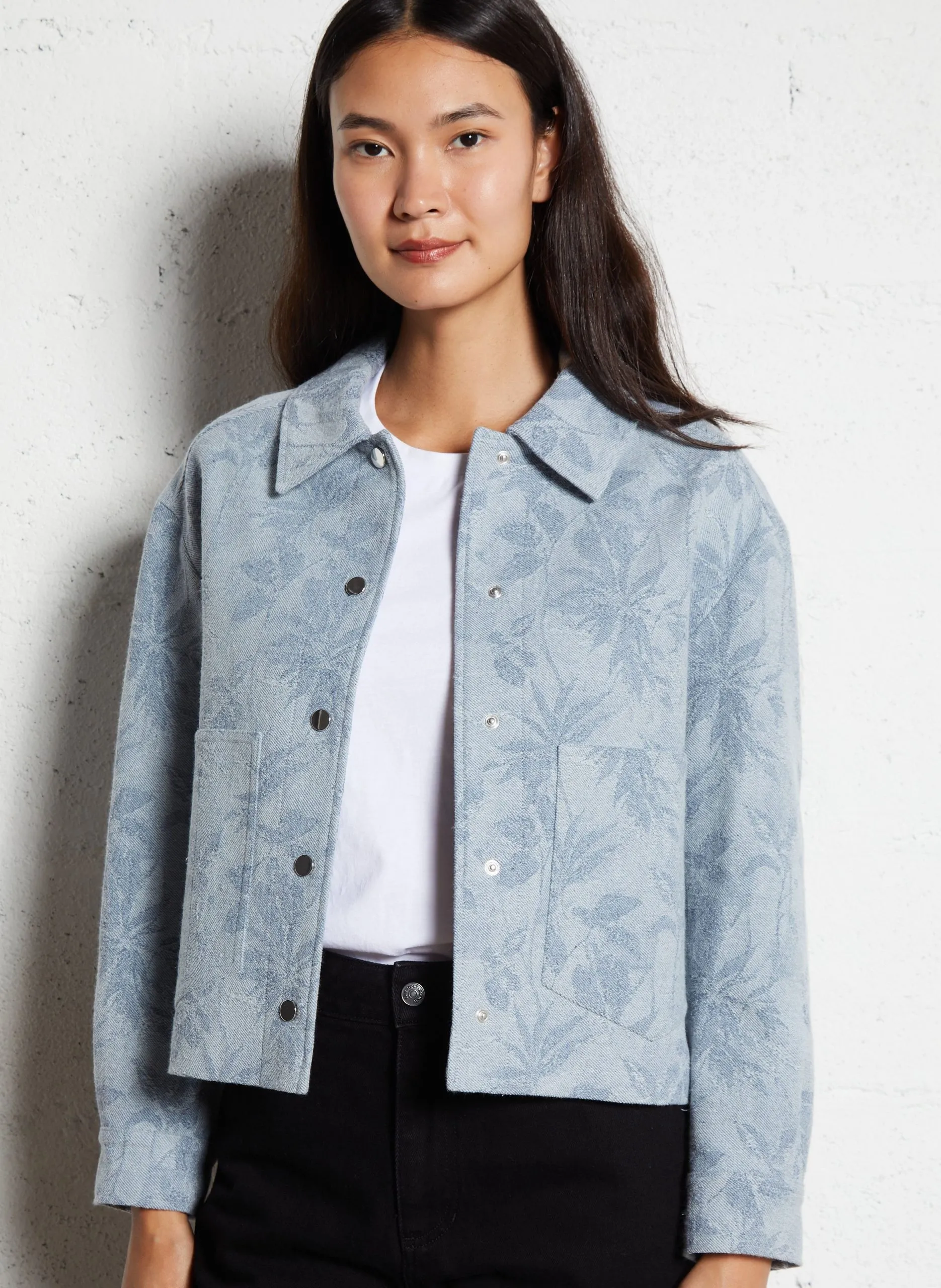 Veste col calssique en jacquard de coton Jean Délavé COLOMBE