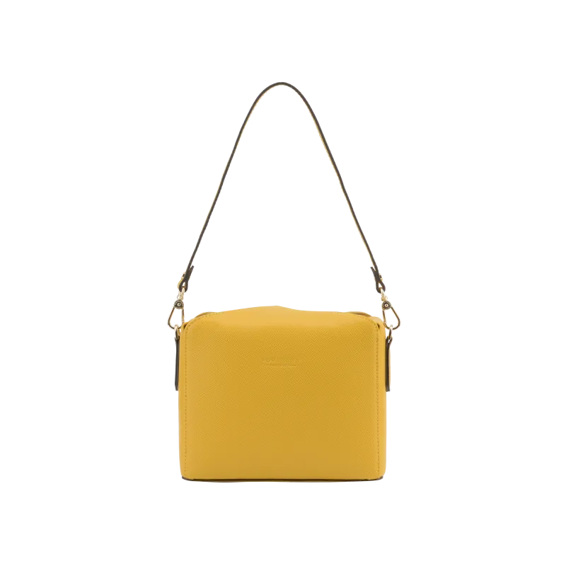 Sac porté épaule - toile enduite garnie cuir de vachette Jaune