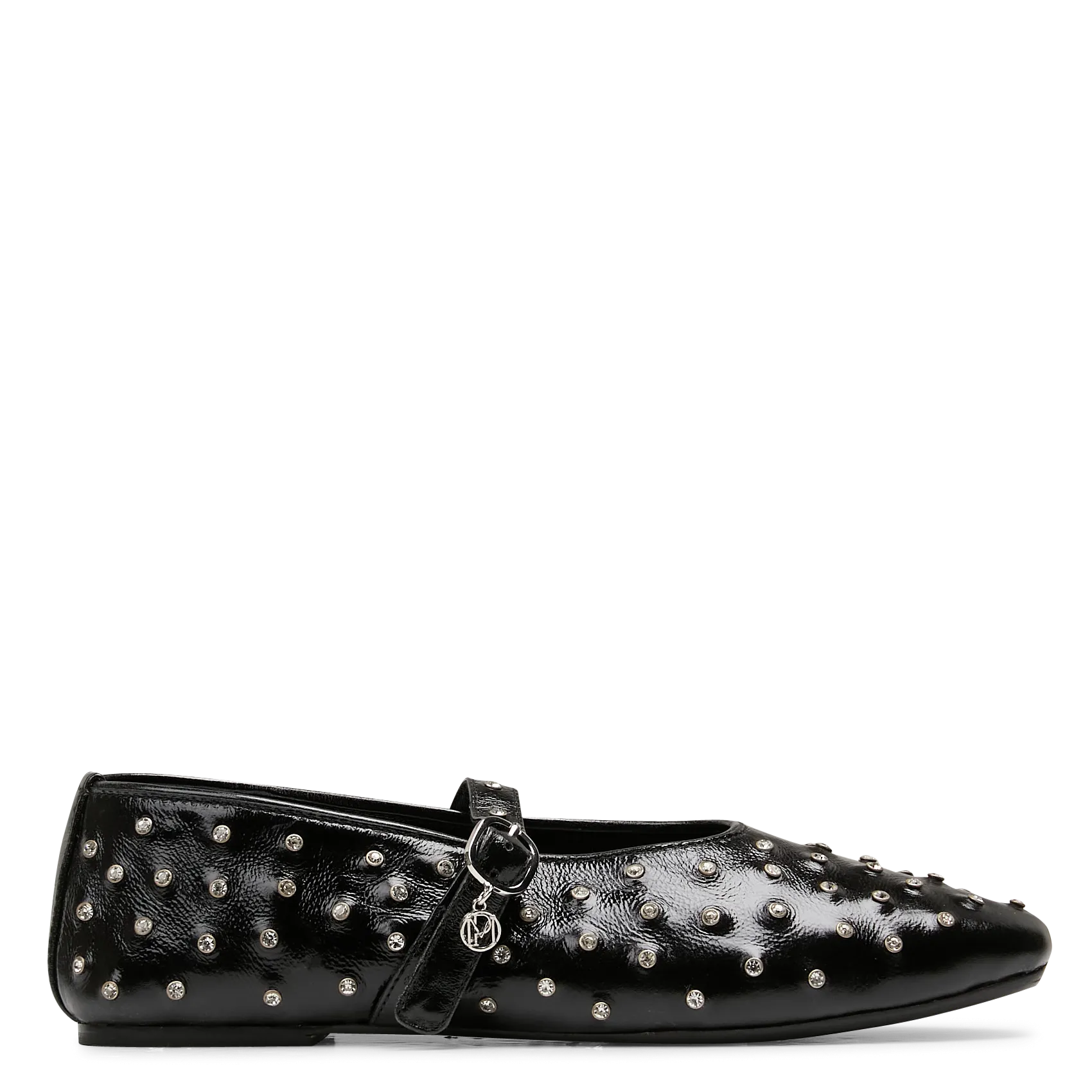 Ballerines plates à strass en cuir vernis Noir CARLITA