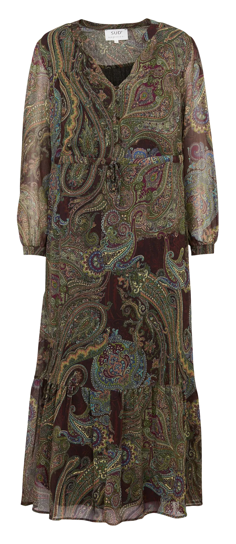 Robe longue encolure V imprimée Marron RANERA