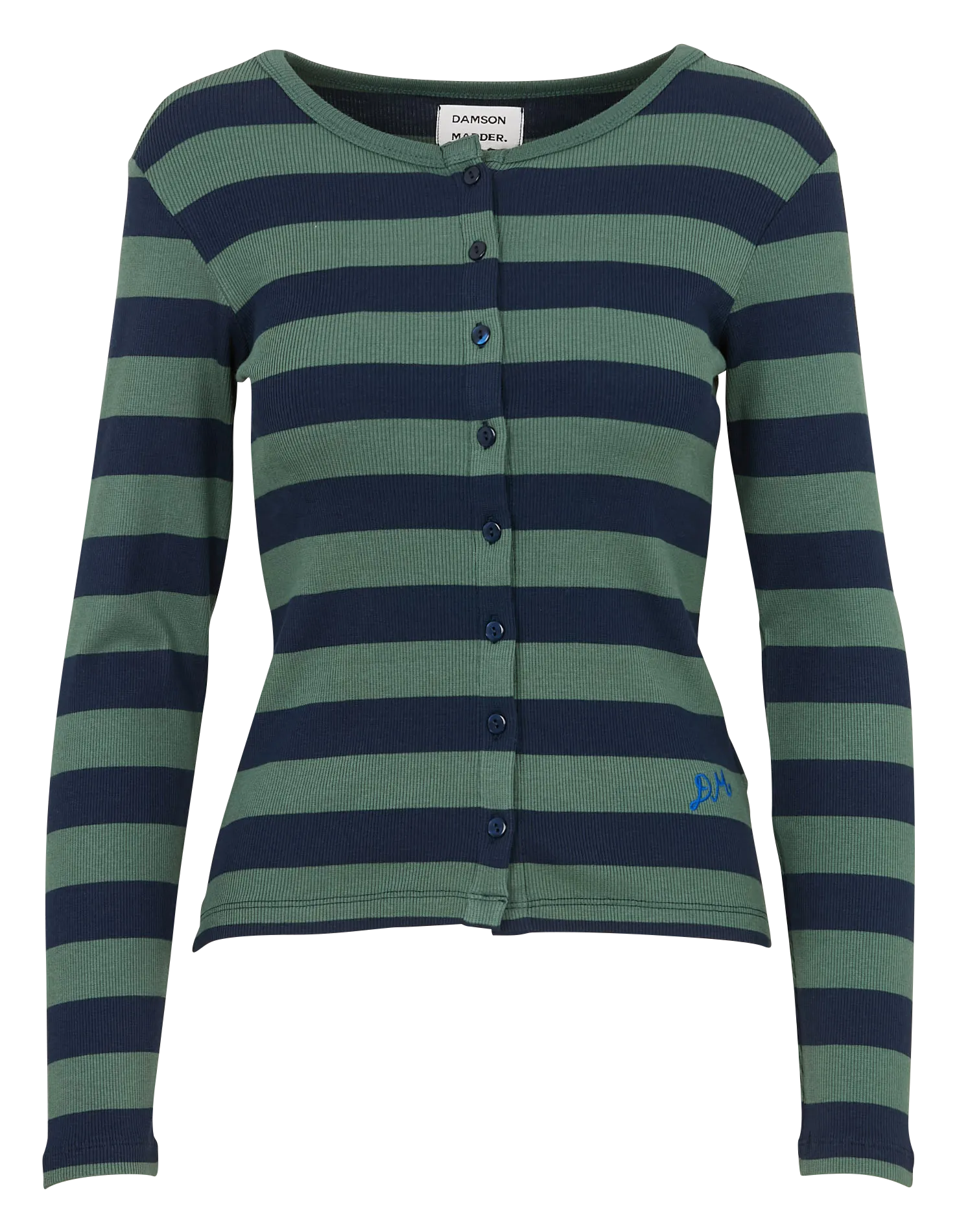 Top boutonné col rond à rayures Vert SYBIL