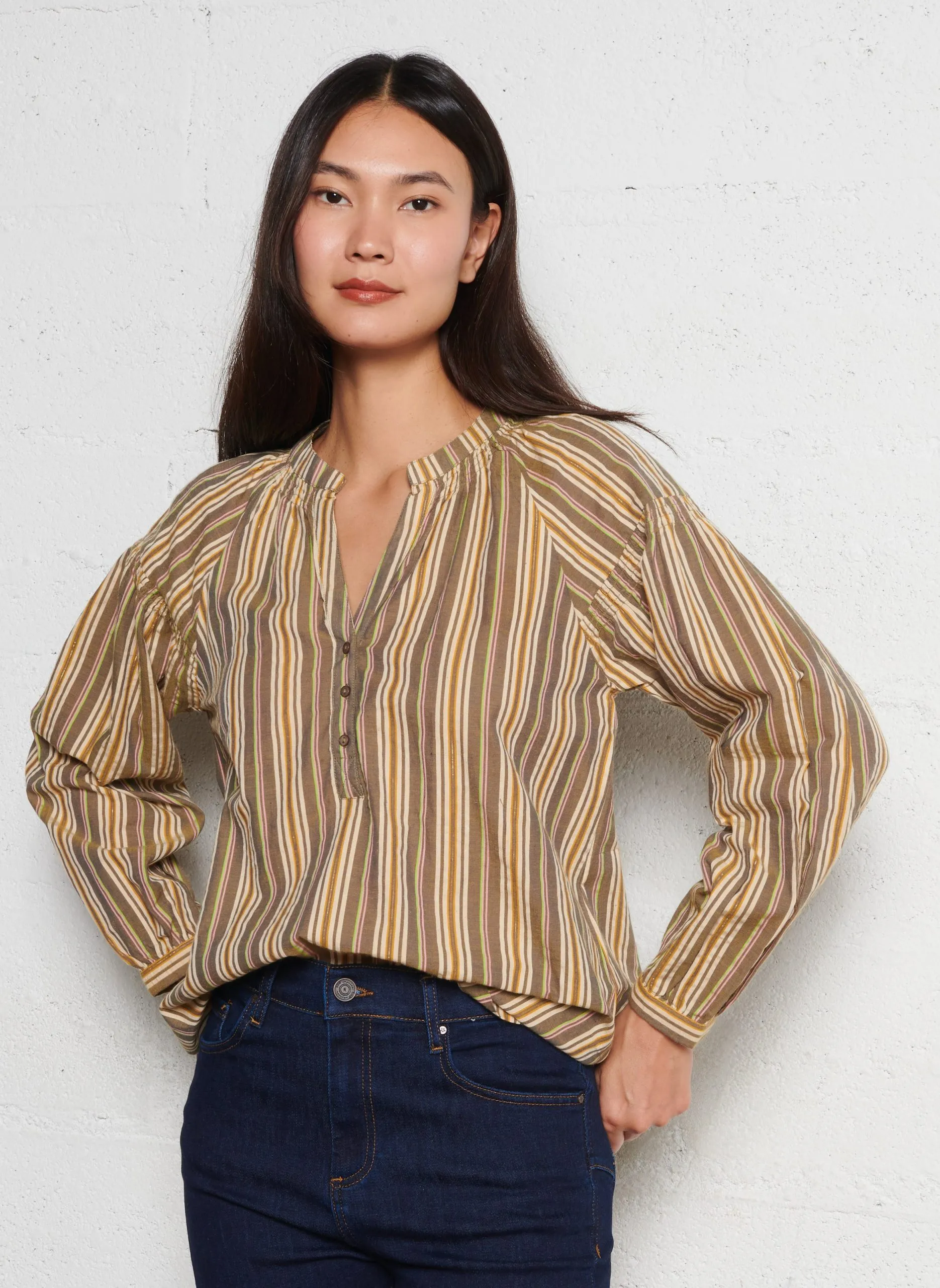 Blouse oversize en coton mélangé Vert TASIA