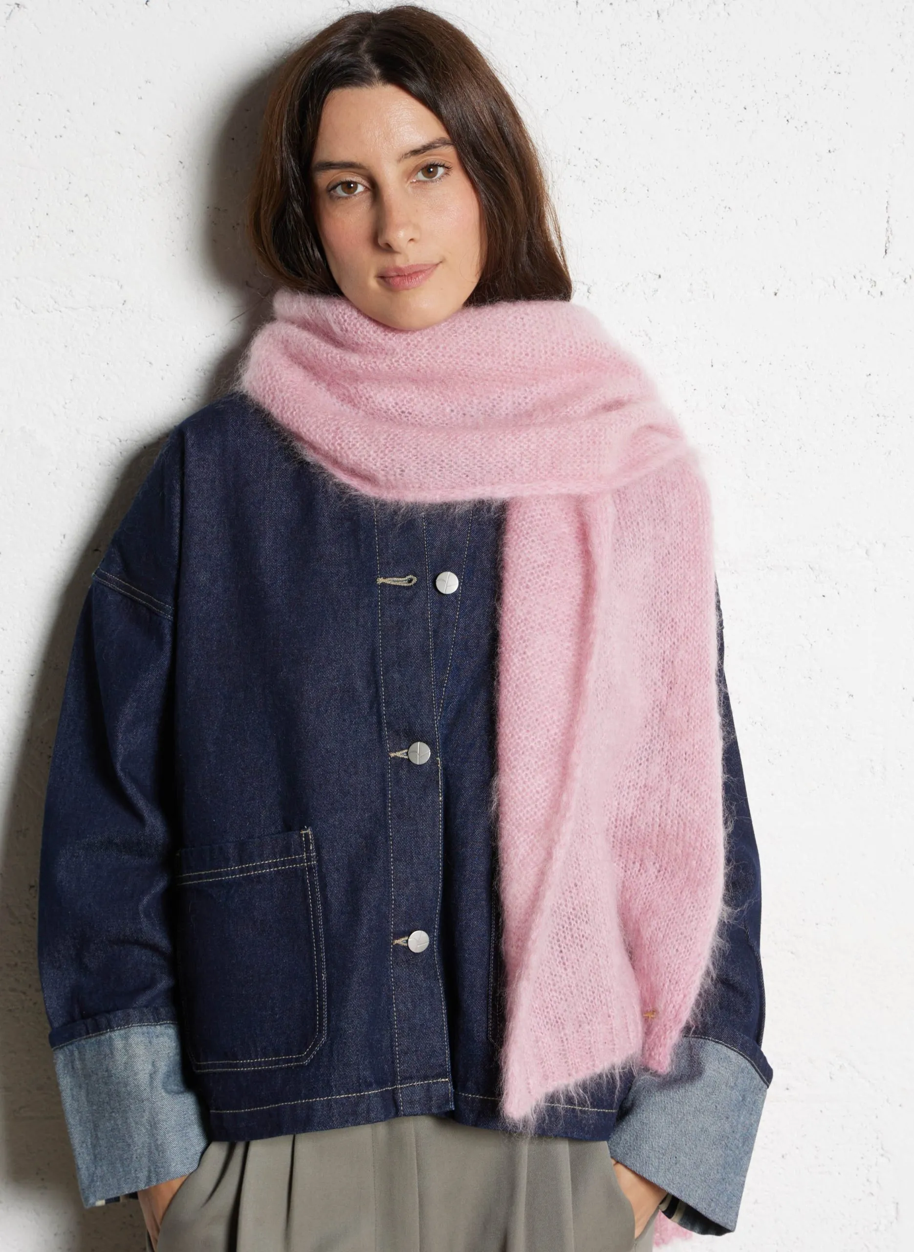 Echarpe unie en laine mélangée Rose CHARLETTE