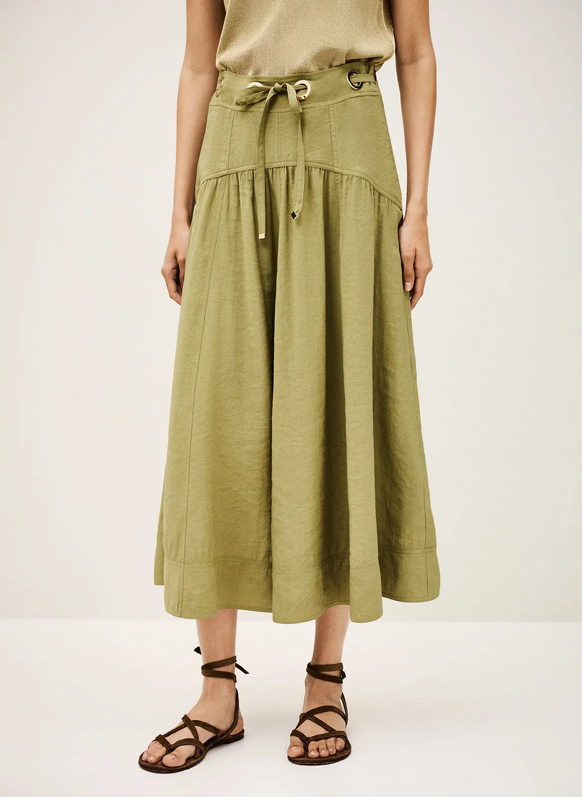 Jupe midi évasée Kaki DONIA