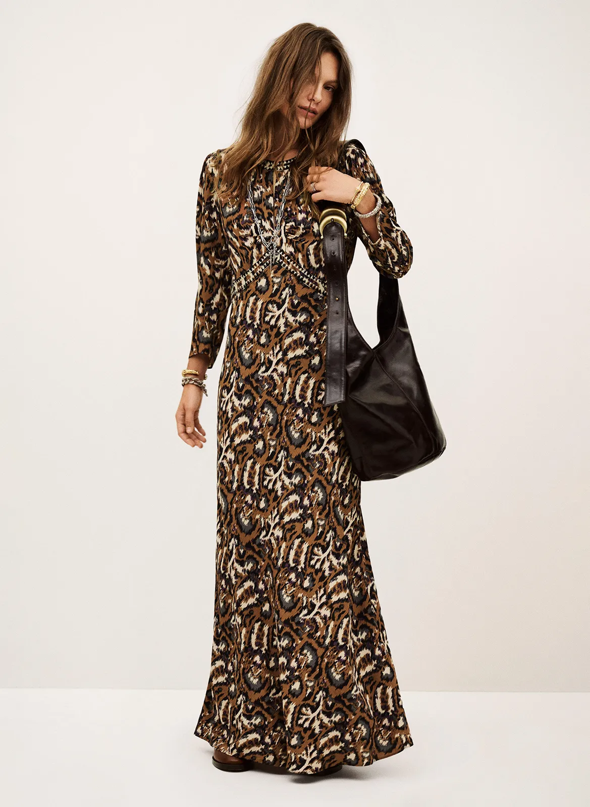 Robe longue col V imprimée Orange ONOA