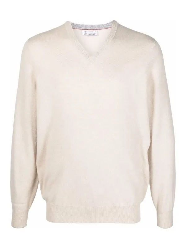 Brunello Cucinelli Pull À Col V - Beige Clair | M2200162CS396