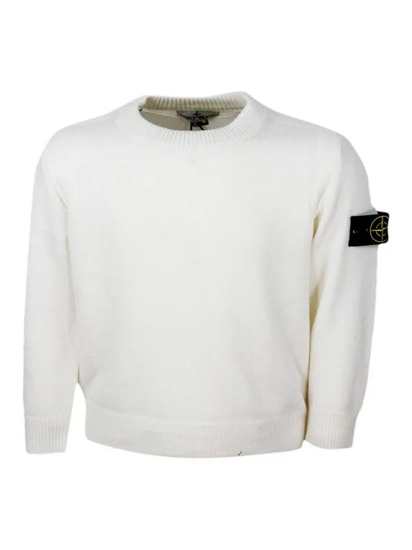 Stone Island Junior Pull Col Rond - Blanc - Blanc | 7916502Z193