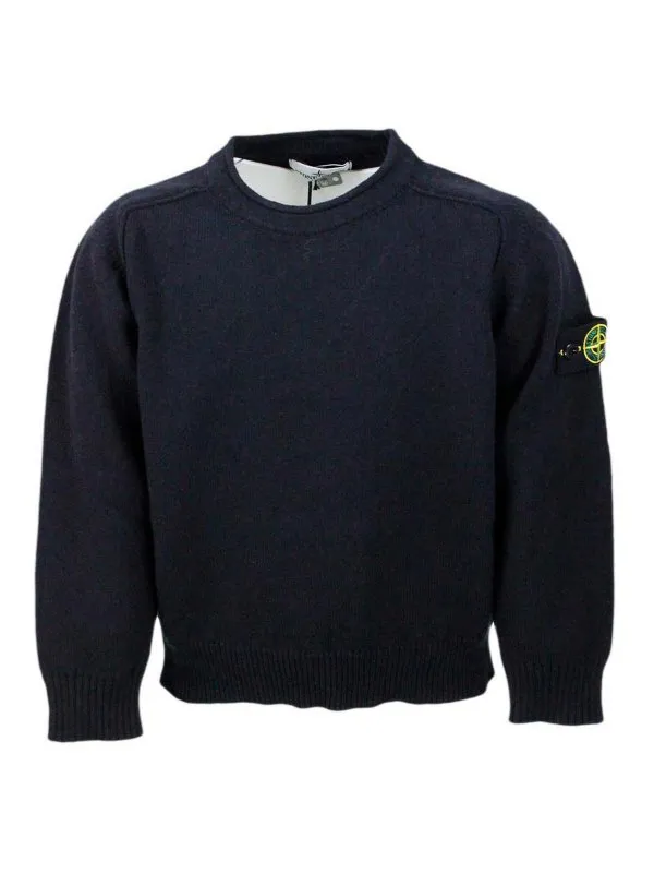 Stone Island Junior Pull Col Rond - Bleu - Bleu | 8016507D320