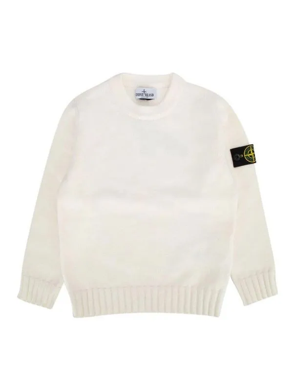 Stone Island Junior Pull Col Rond - Blanc - Blanc | 8116515A2V0099