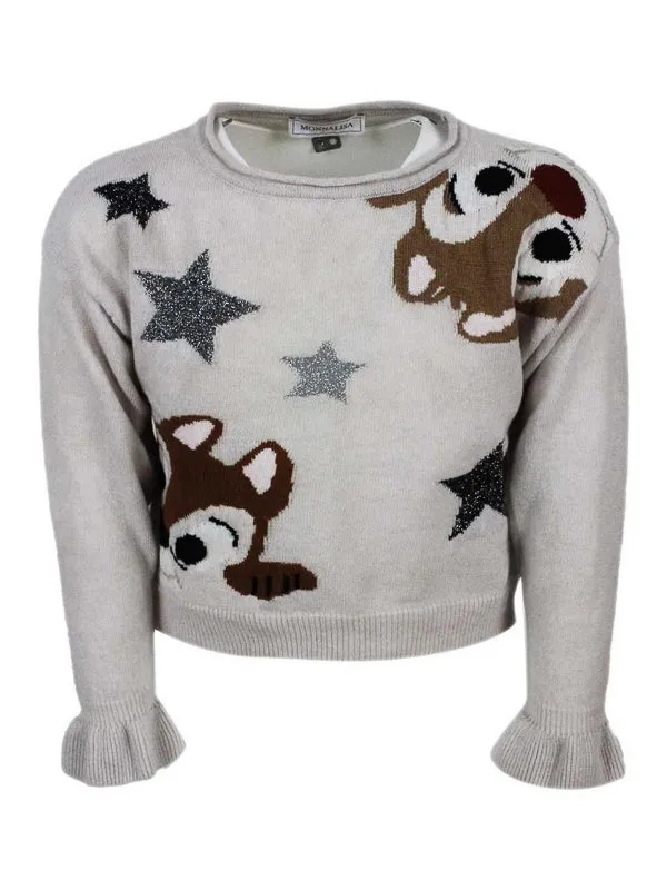 Monnalisa Pull Col Rond - Beige - Beige - Fille | 19062300630029